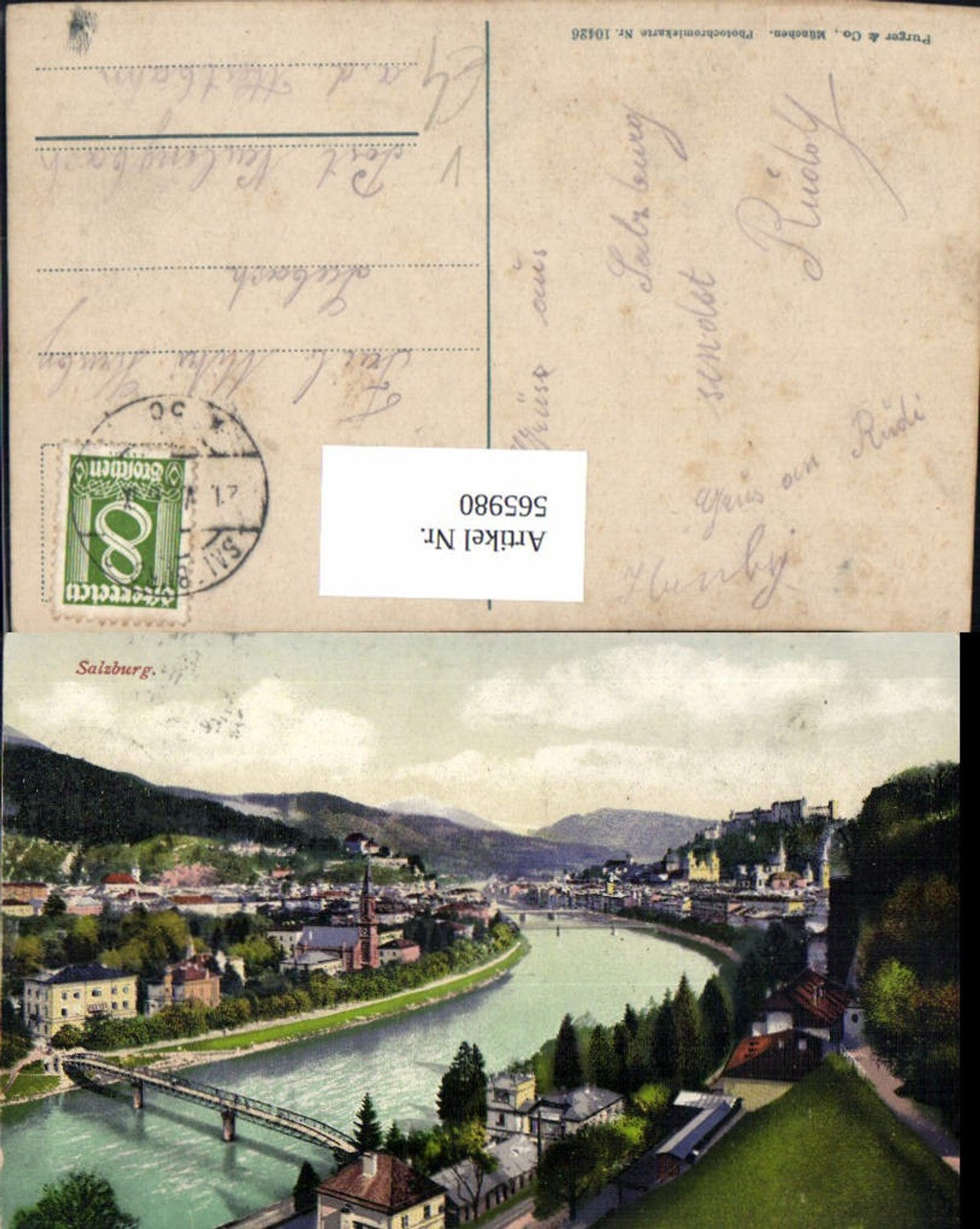 565980, Salzburg view with bridge Hohensalzburg fortress pub Purger Co 10426
