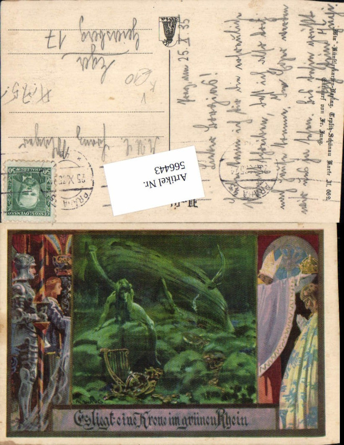566443,Künstler AK Fr. Jung Ritter Krone Rhein pub WIA Teplitz Schönau 669