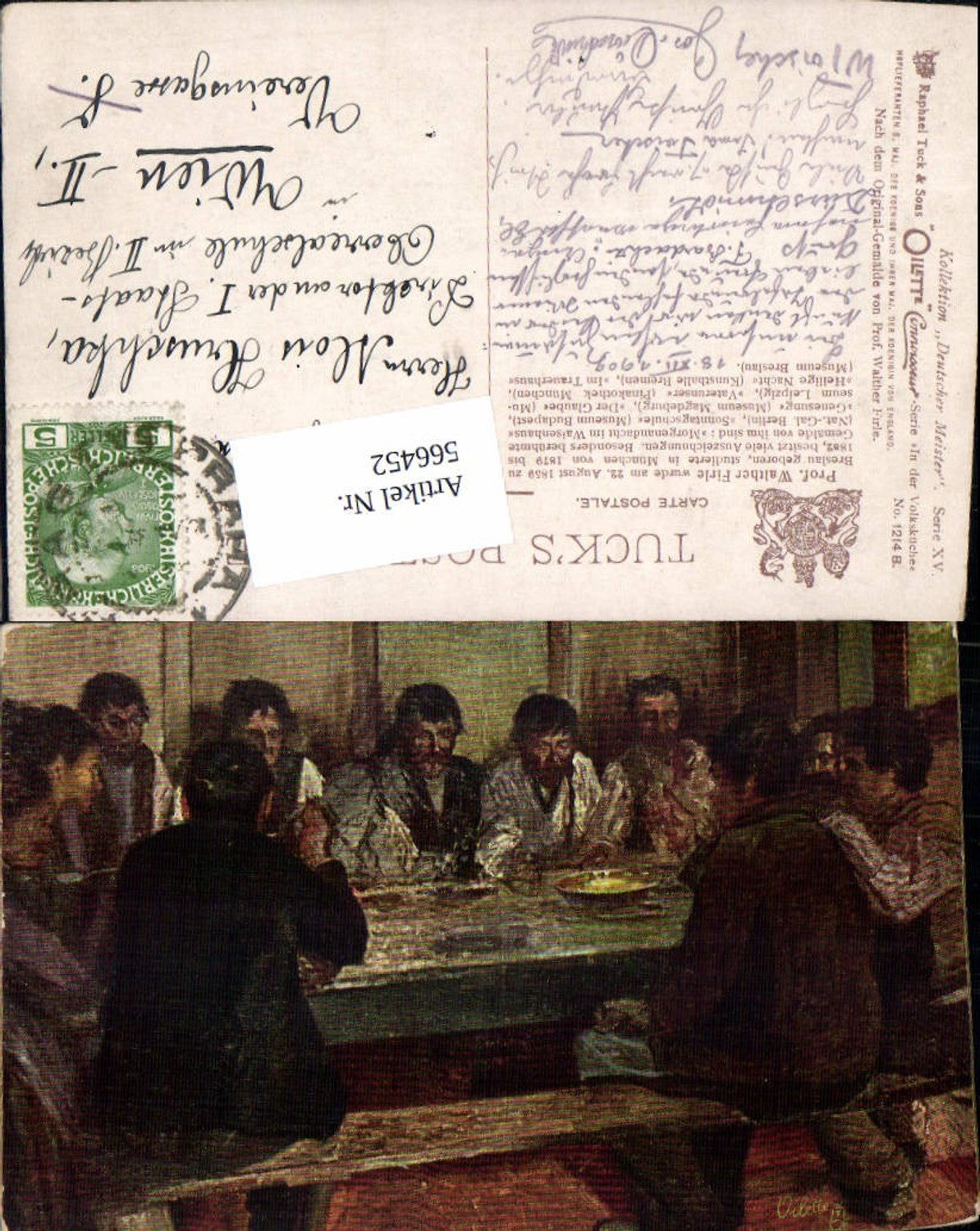 566452,Künstler AK Prof. Walther Firle Volksküche pub Tuck XV Deutsche Meister 1214B