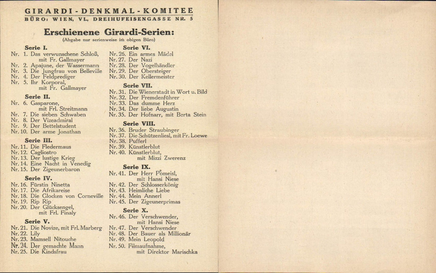 566750,Alexander Girardi Denkmal Komitee Serie Preisliste Ansichtskarten