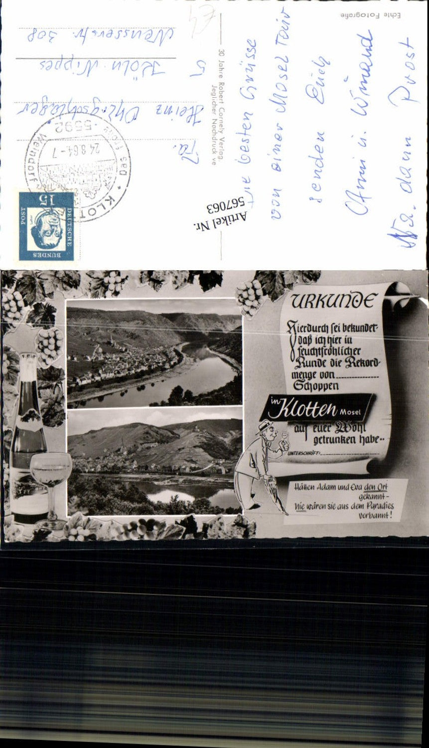 567063,Urkunden AK Klotten an der Mosel Wein