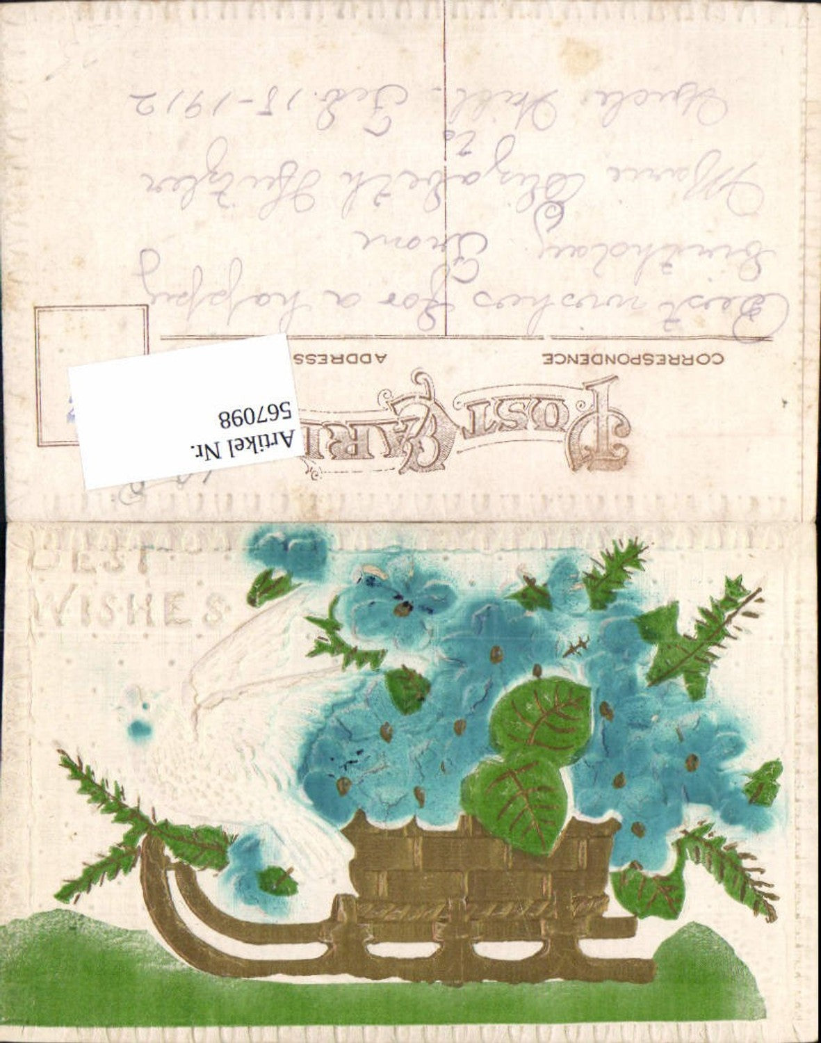 567098,Präge Lithographie Rodel Taube Best Wishes Weihnachten