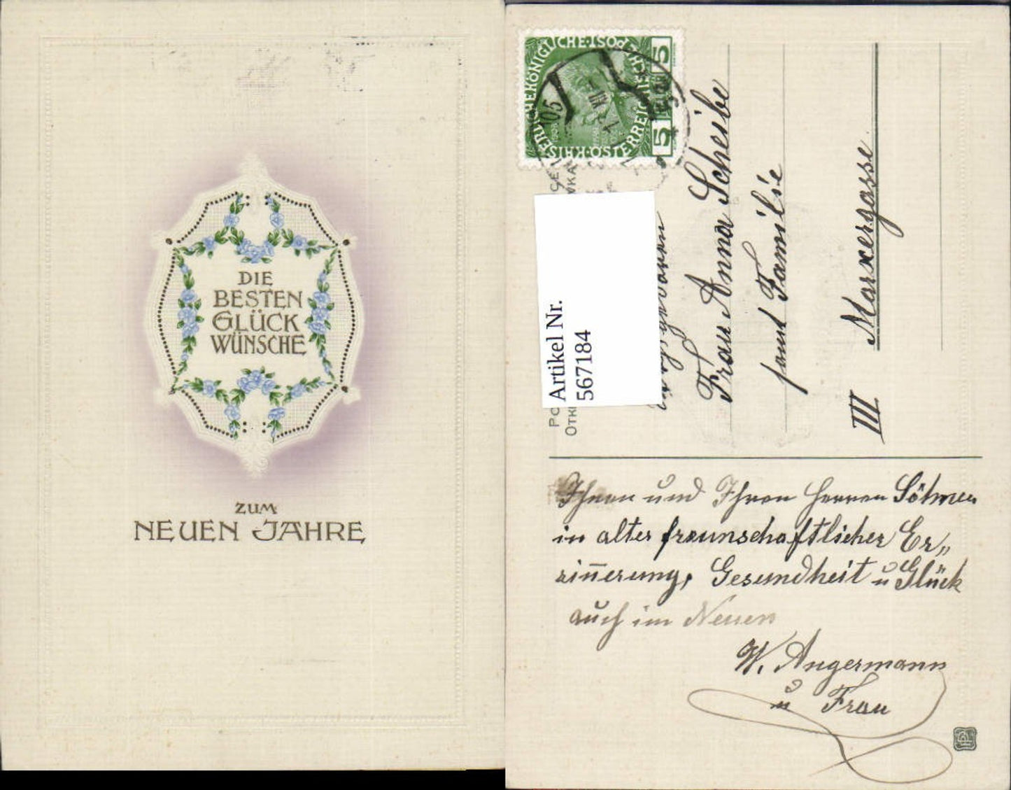 567184,tolle Präge Lithographie Neujahr Art Deco Blumen