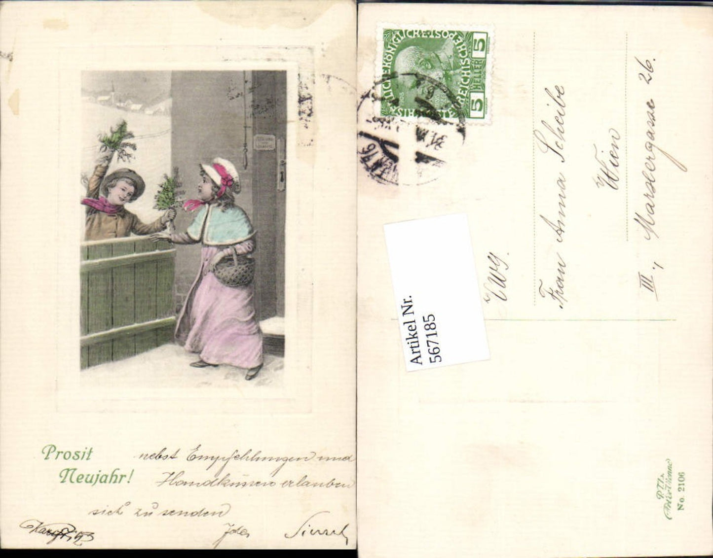 567185,tolle Präge Lithographie Neujahr Kinder pub P.T.L. Vienne 2106