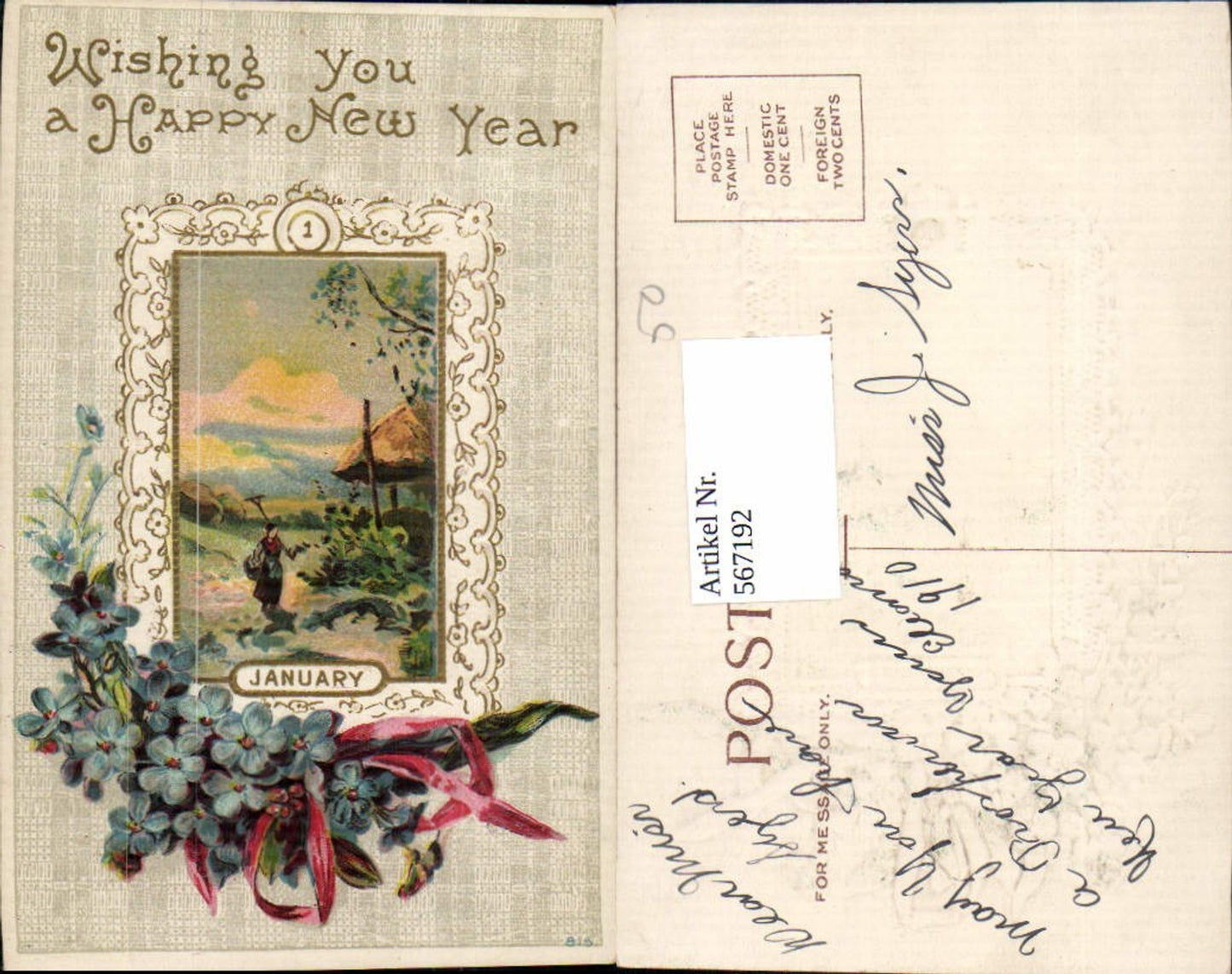 567192,tolle Präge Lithographie Neujahr January Happy New Year