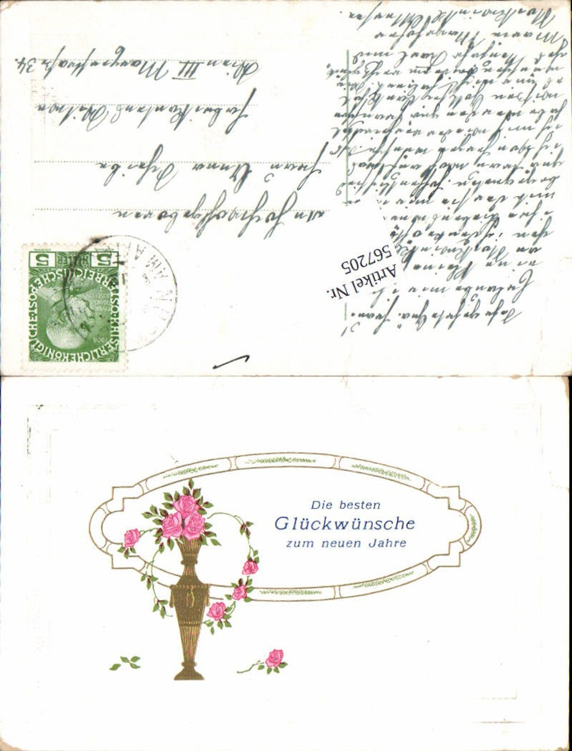 567205,tolle Präge Lithographie Neujahr Jugendstil Vase Art Nouveau Rosen