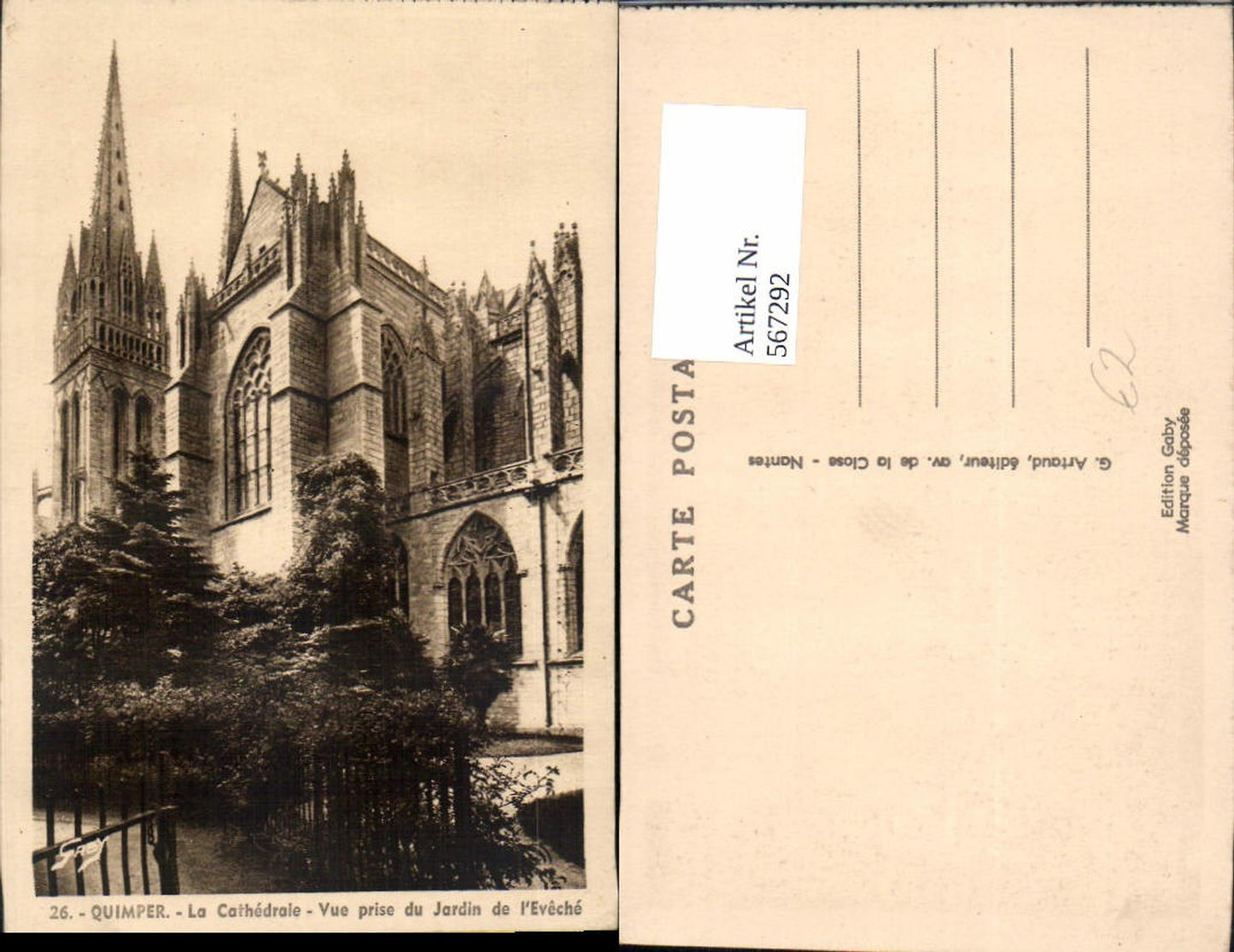 567292,Quimper La Cathedrale Vue prise du Jardin de l Eveche Kathedrale Kirche