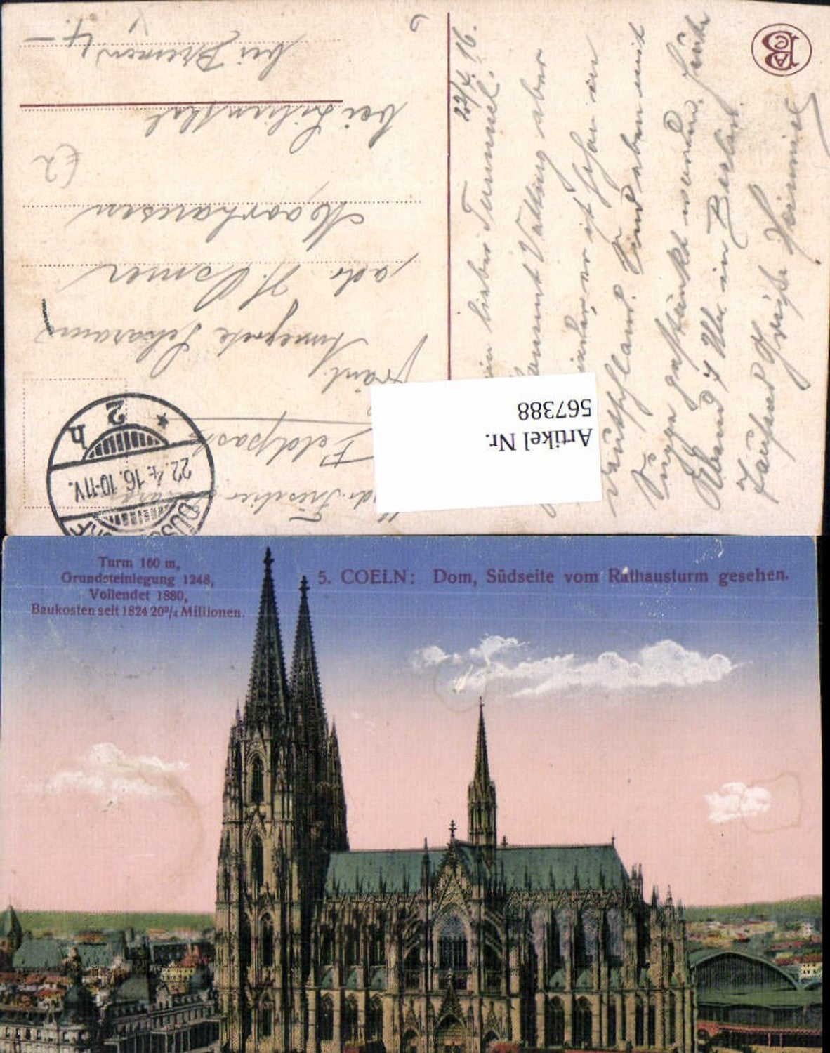 567388,Coeln Köln a. Rhein Dom Südseite v. Rathausturm gesehen