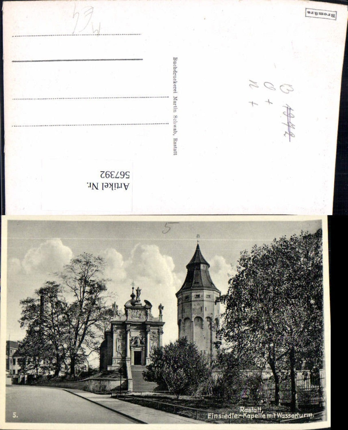 567392,Rastatt Einsiedler-Kapelle m. Wasserturm