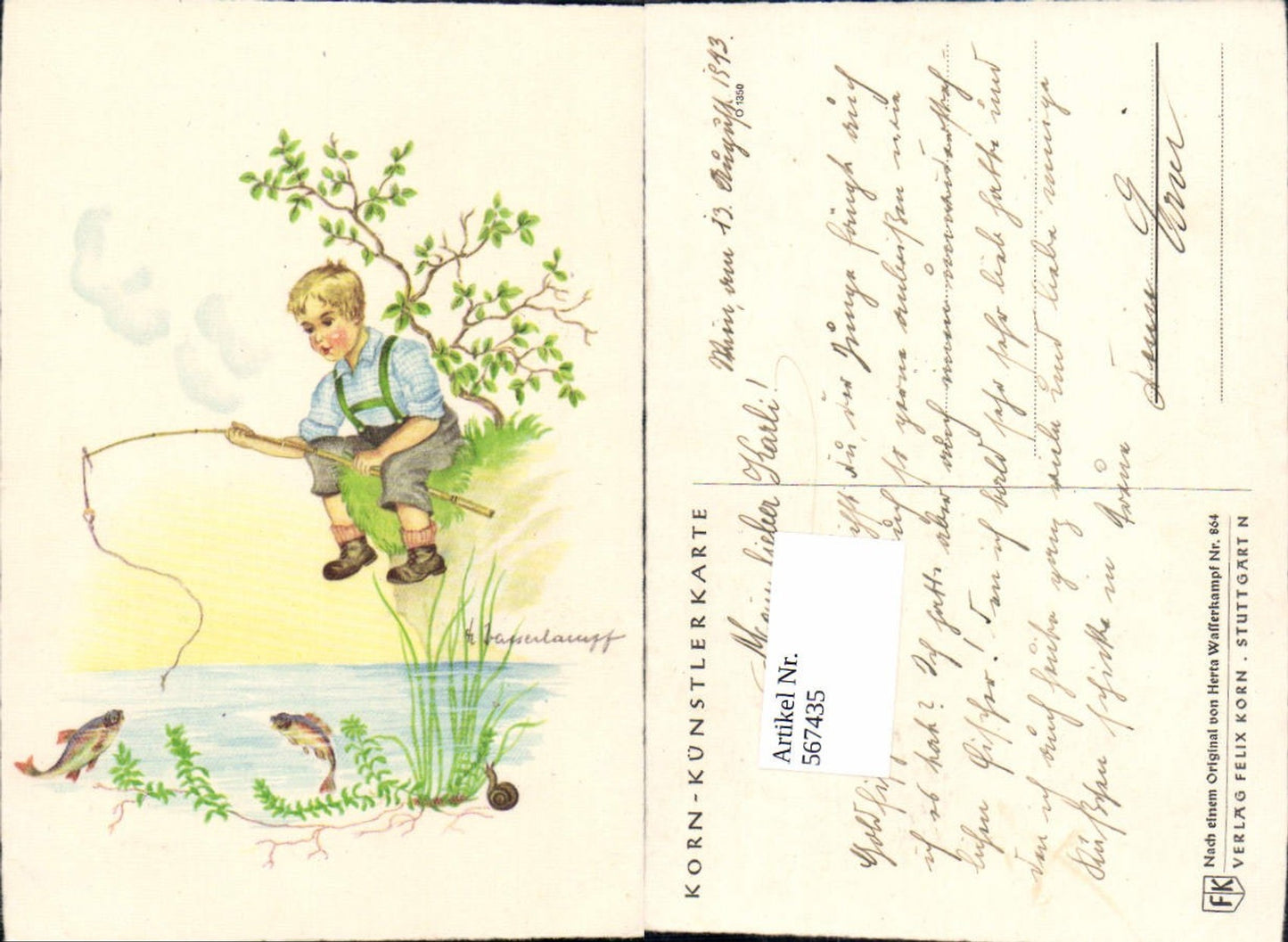 567435, Artist AK Herta Water Fight Fishing Pub Grain Artist Card 864