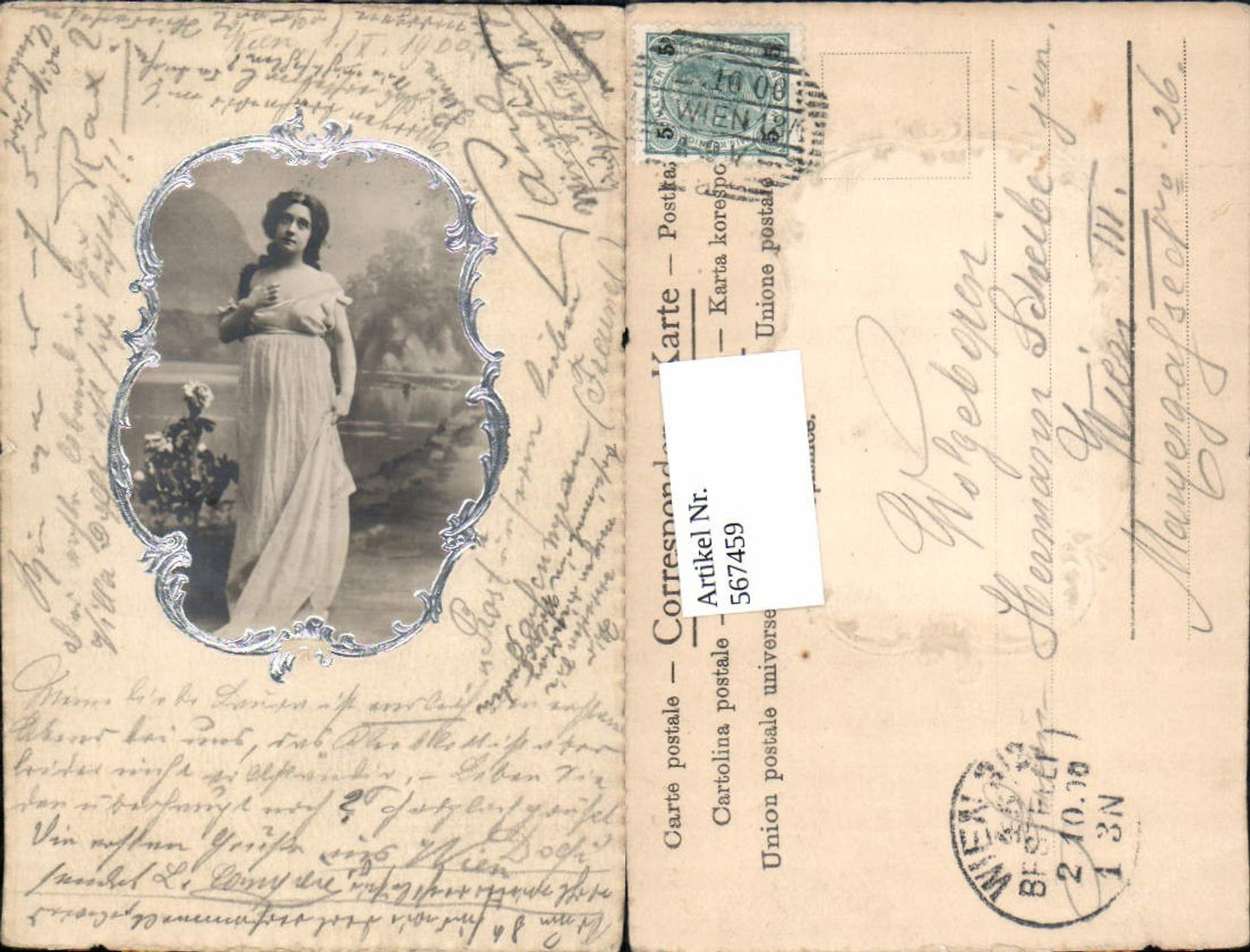 567459,Künstler AK Präge Jugendstil Frau Erotik Brust Passepartout