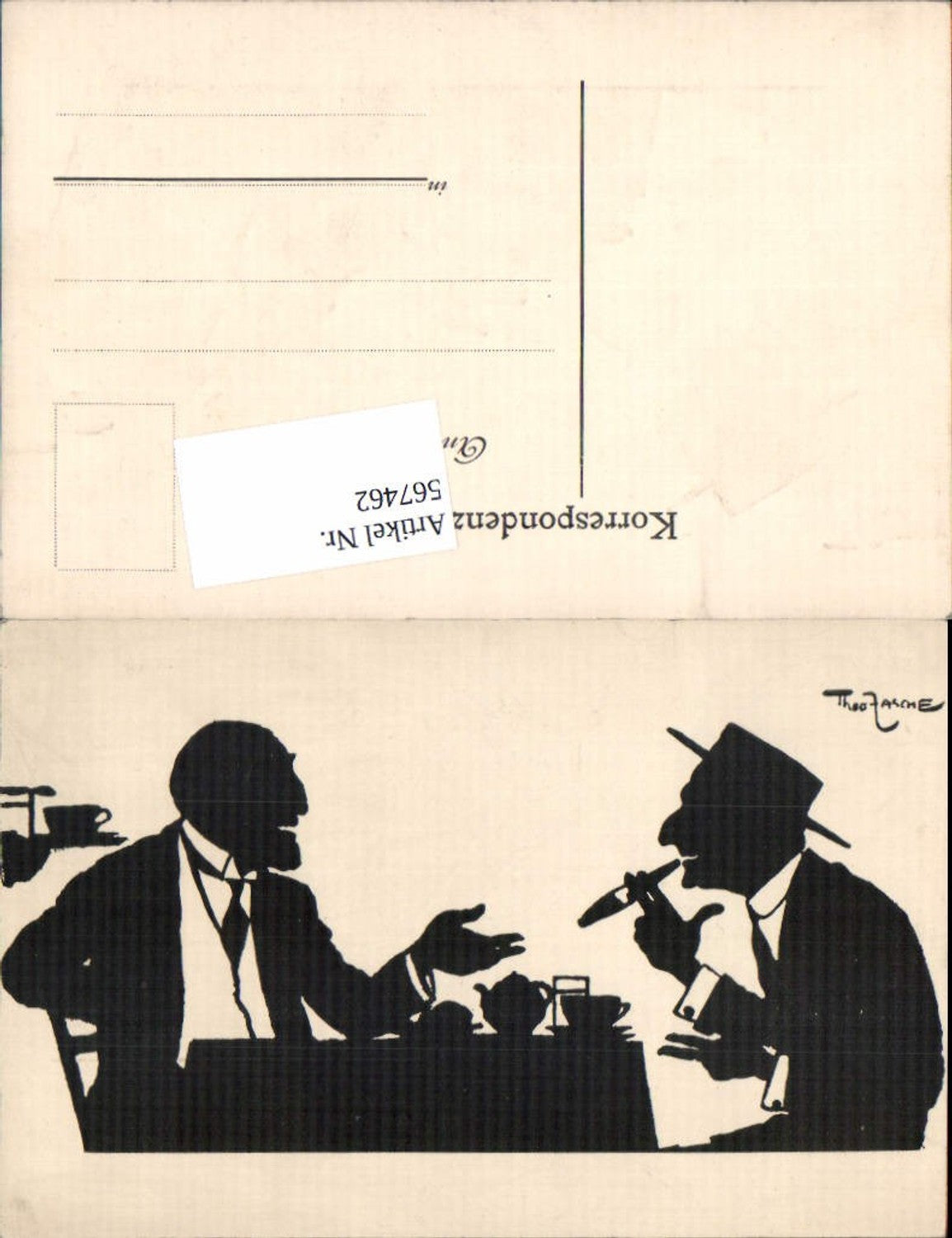 567462,Künstler AK Theo Zasche Silhouette Scherenschnitt Rauchen Zigarre
