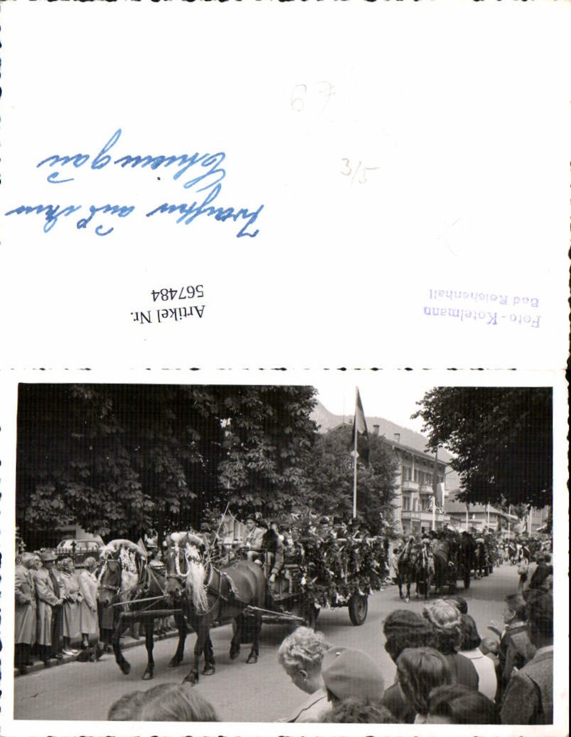 567484, great photo postcard Bad Reichenhall parade horses carriages traditional costumes Chiemgau pub photo Kotelmann