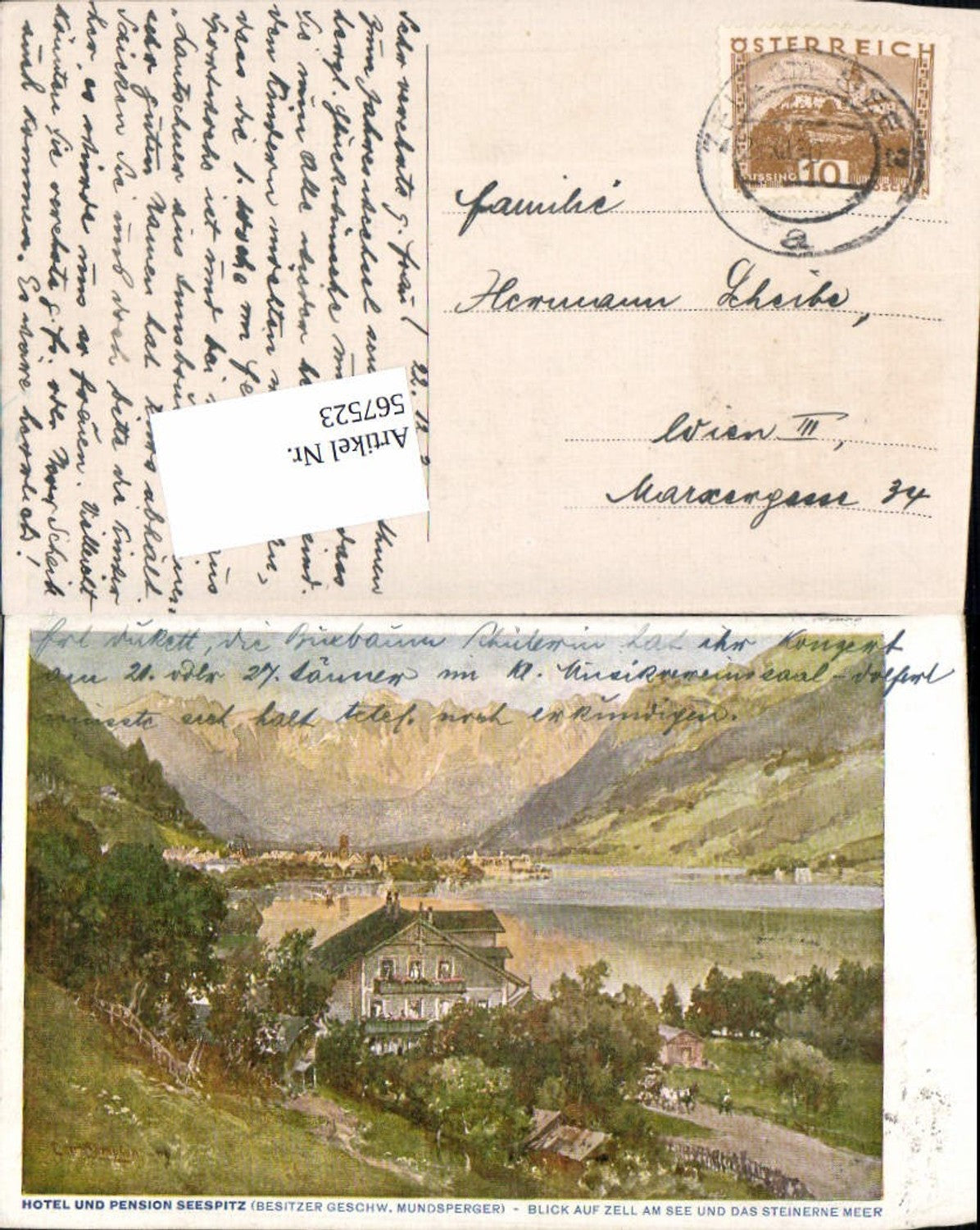 567523,Künstler AK E.T. Compton Zell am See Hotel Pension Seespitz