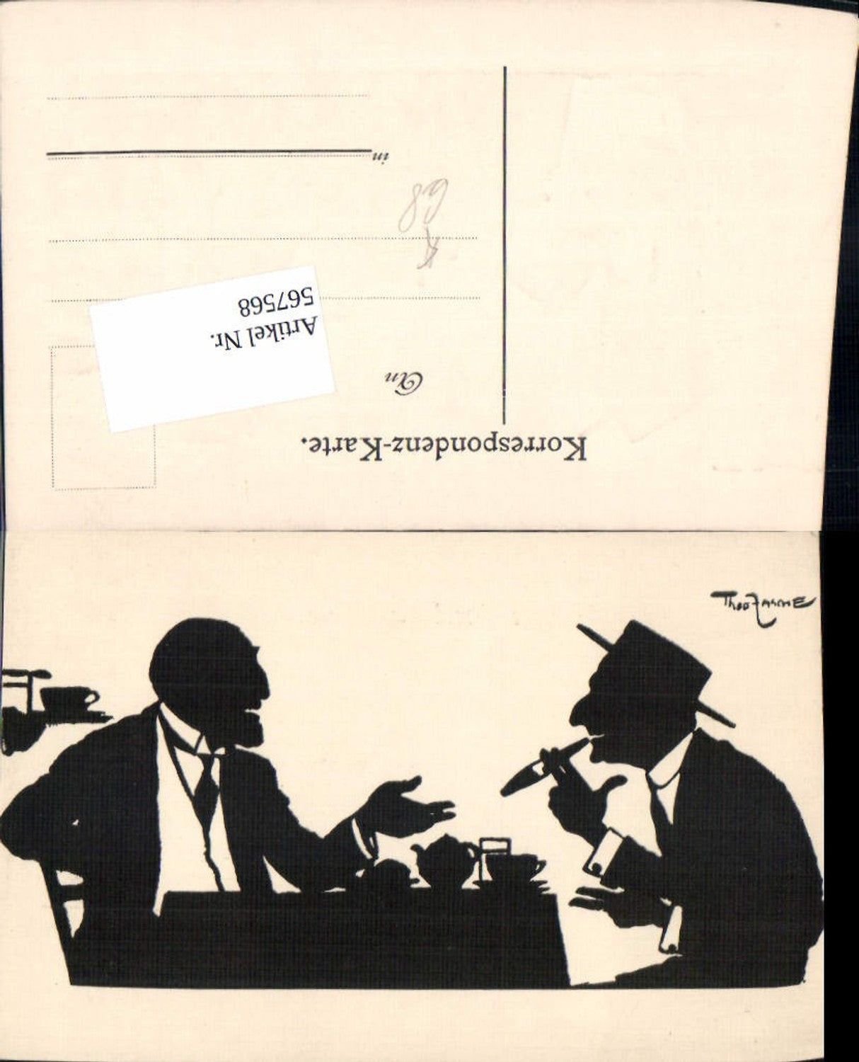 567568,Künstler AK Theo Zasche Rauchen Männer Scherenschnitt Silhouette