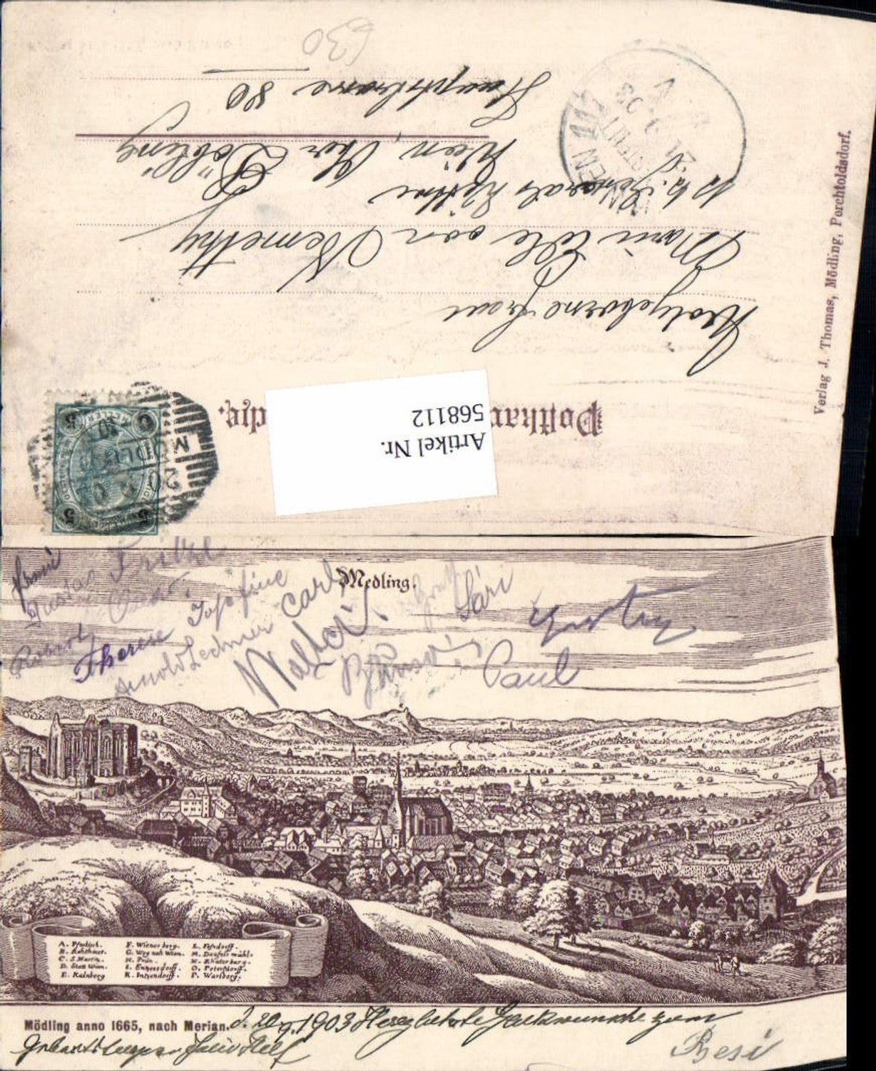 568112,tolle AK Mödling b. Wien nach Merian Stich 1665