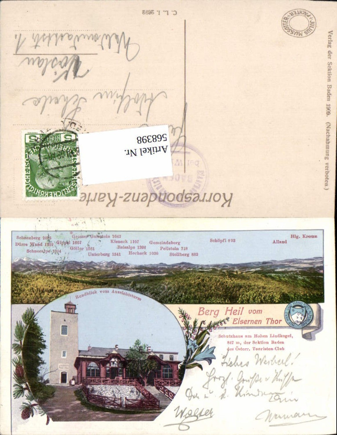 568398,Lithographie Baden bei Wien Schutzhaus Lindkogel Eisernes Tor