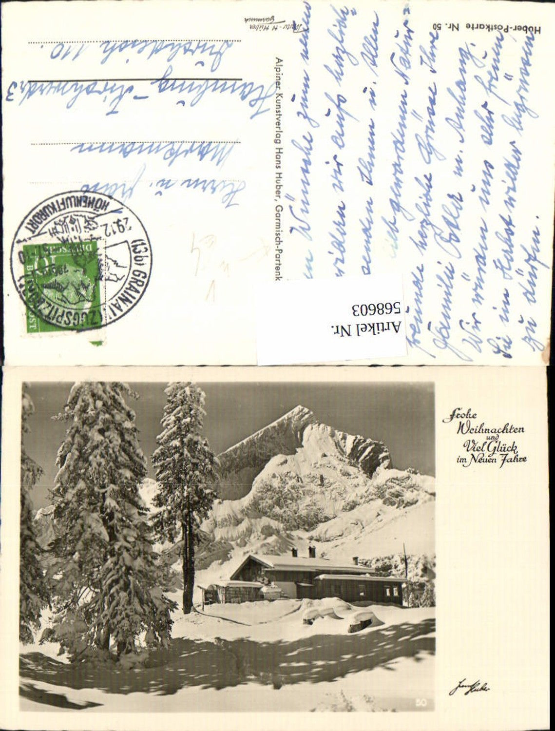 568603,Foto Ak Garmisch-Partenkirchen Umgebung Hütte Winteransicht pub Hans Huber 50
