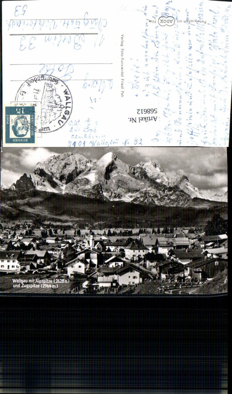 568612,Foto Ak Wallgau m. Alpspitze u. Zugspitze