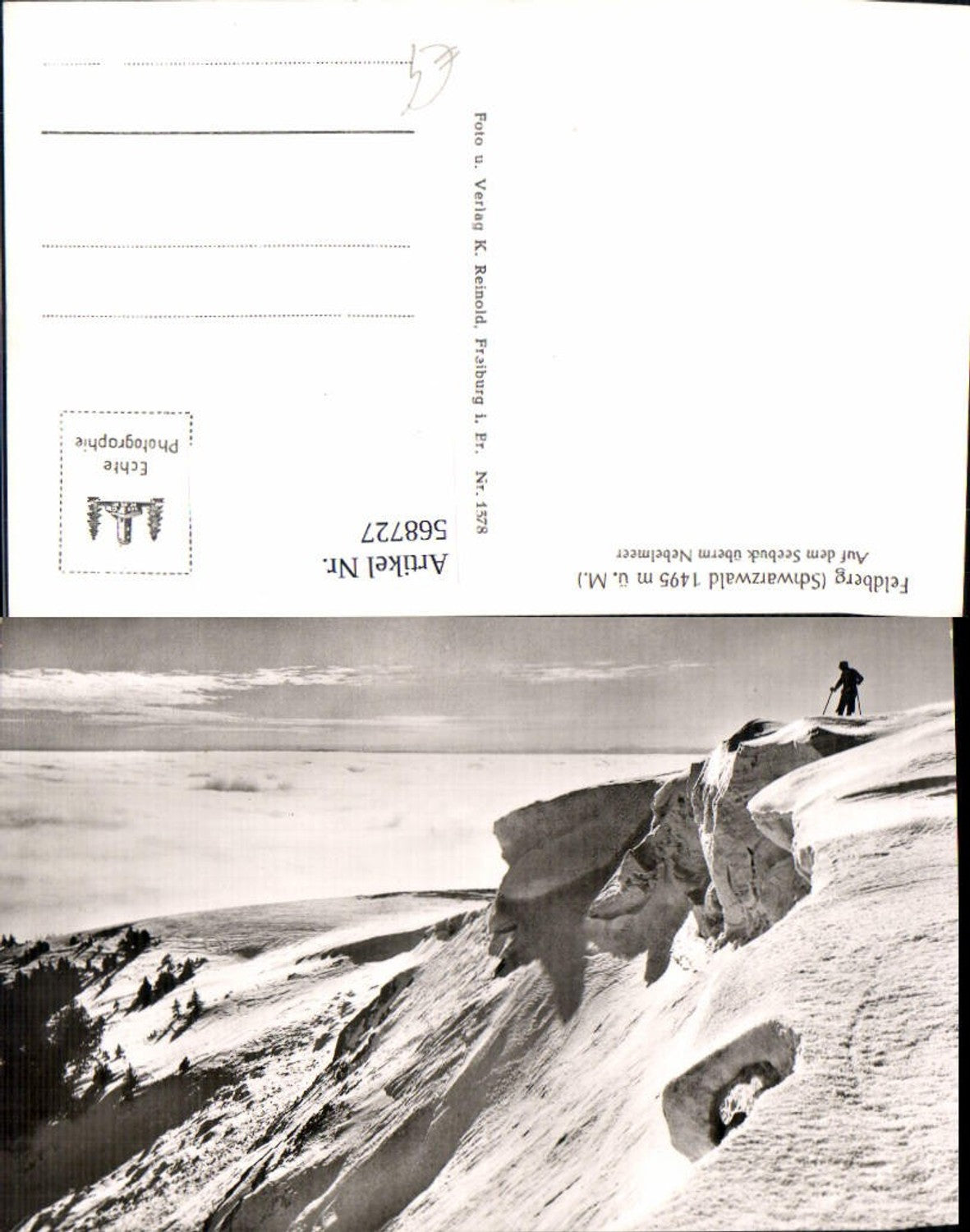 568727,Foto Ak Feldberg Schwarzwald Auf d. Seebuck überm Nebelmeer Bergsteiger