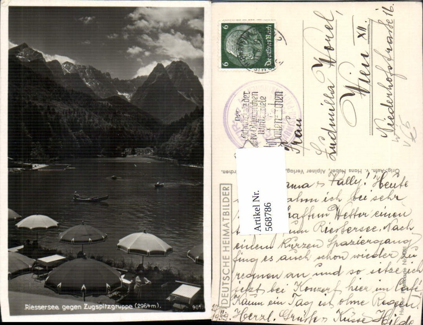568786,Foto Ak Garmisch-Partenkirchen Riessersee geg. Zugspitzgruppe Terrasse pub Huber 901