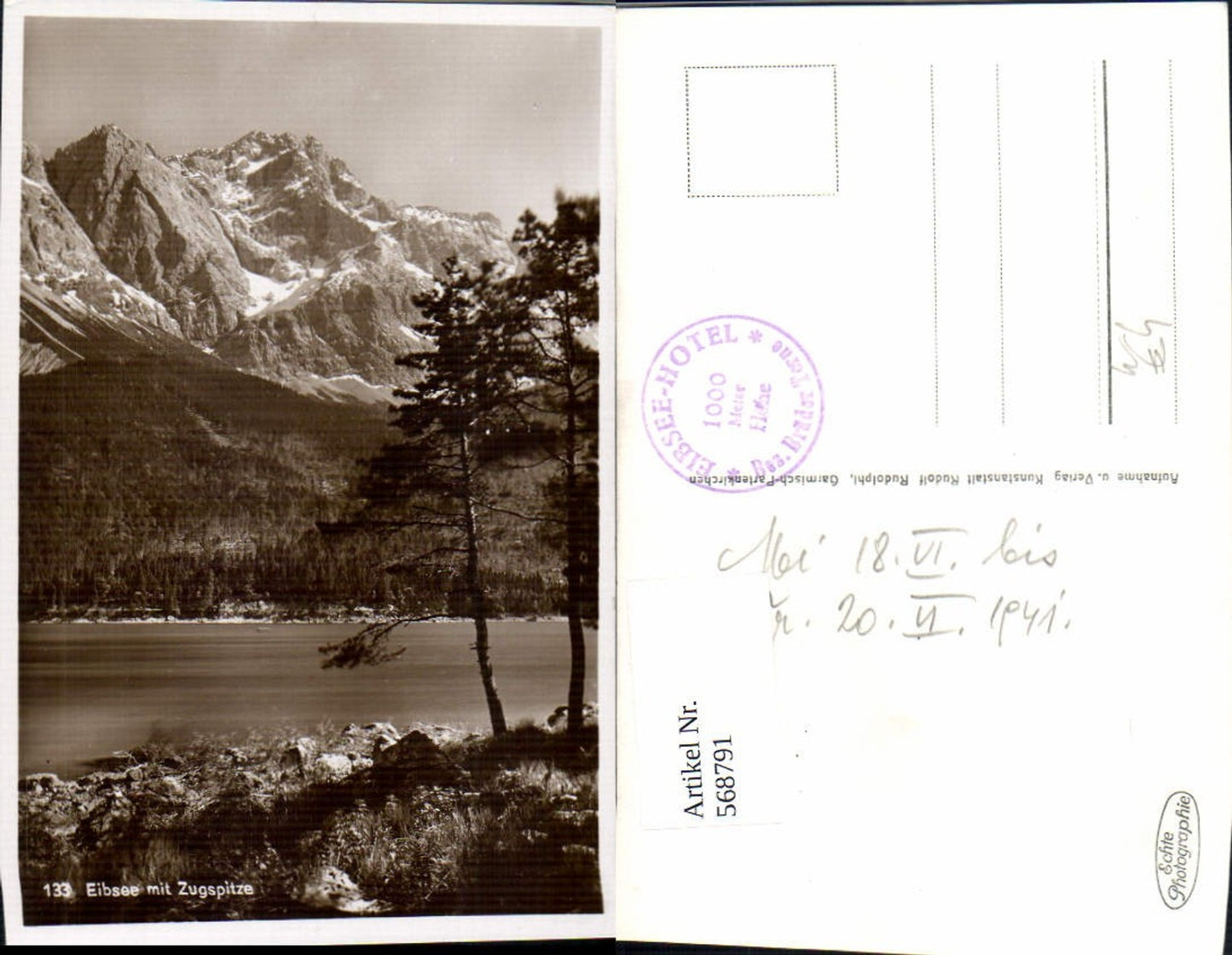 568791,Foto Ak Grainau Eibsee m. Zugspitze
