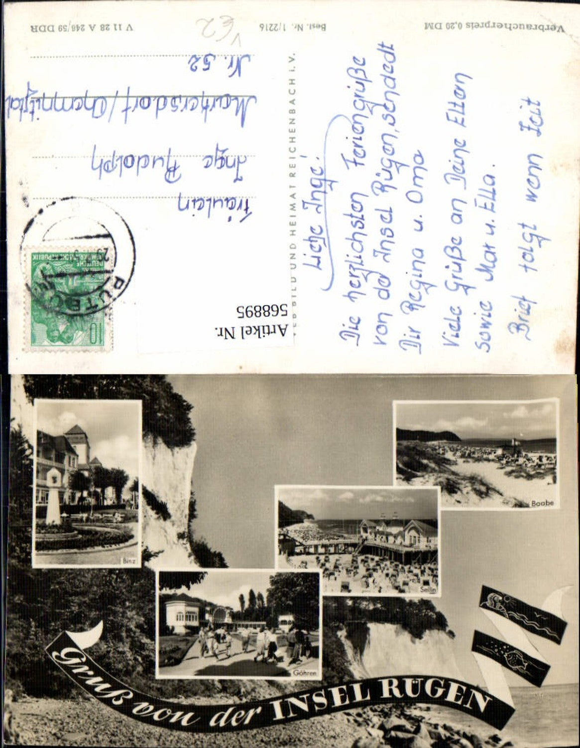 568895, Multi-image postcard of the island of Rügen, Binz, Göhren, Baabe, VEB 1/2216