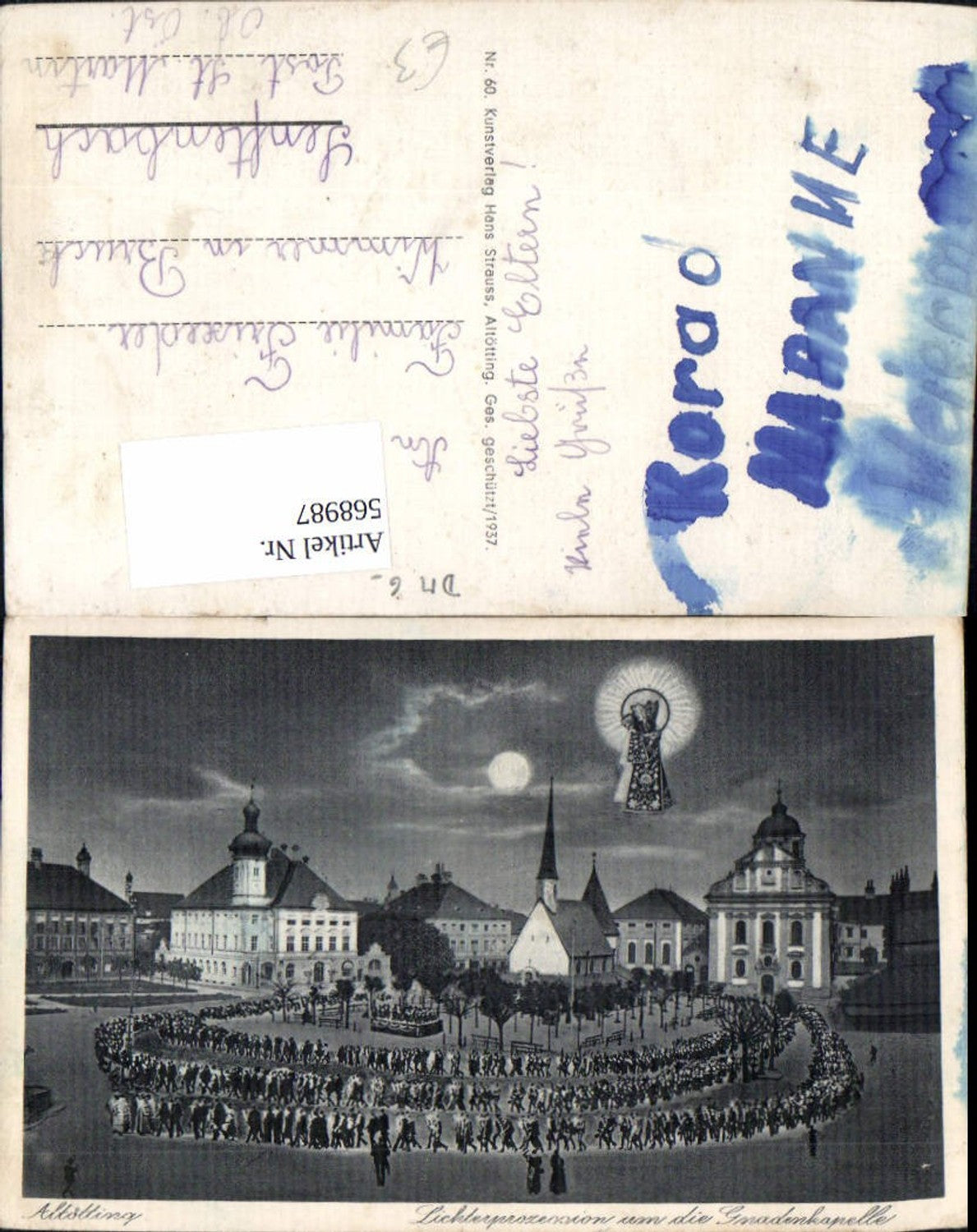 568987,Fotomontage Altötting Lichterprozession u. d. Gnadenkapelle Gnadenbild