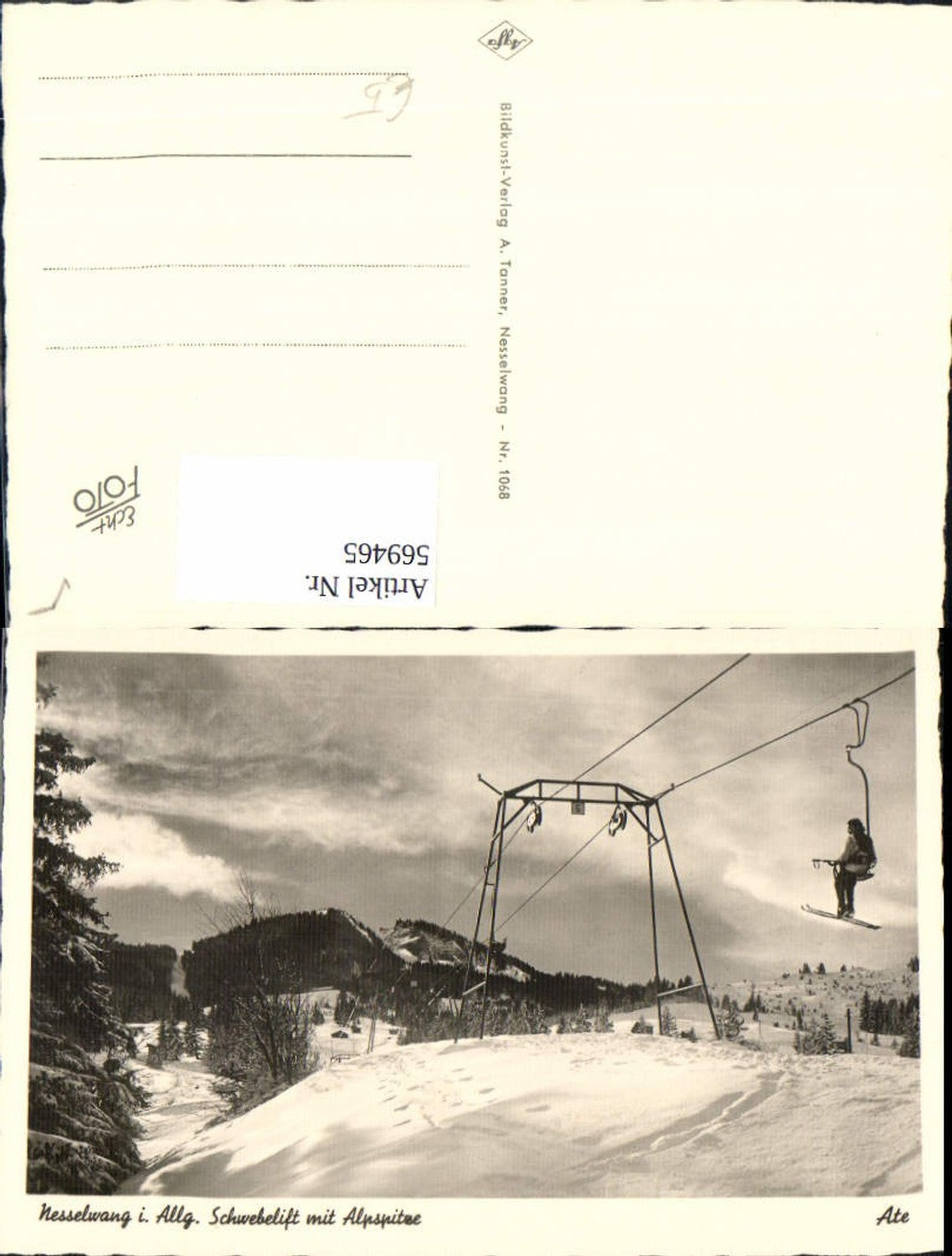 569465,Foto Ak Nesselwang i. Allgäu Schwebelift m. Alpspitze Sessellift Schi Ski Winter