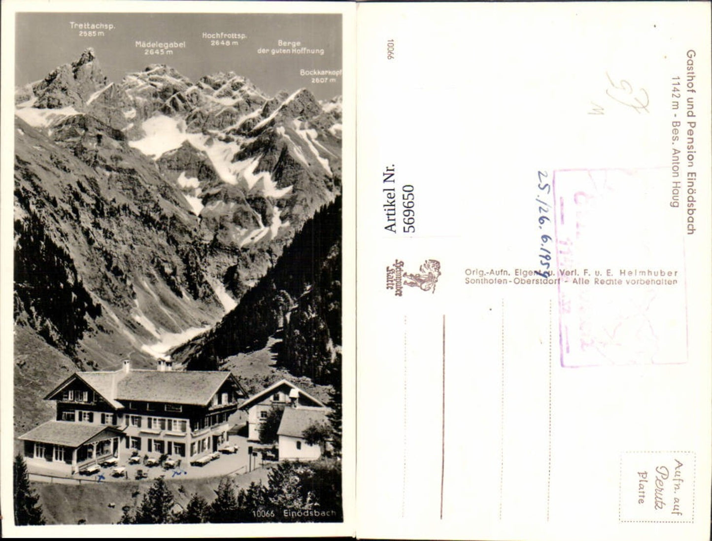 569650,Oberstdorf Einödsbach Gasthof u. Pension Gipfelkarte