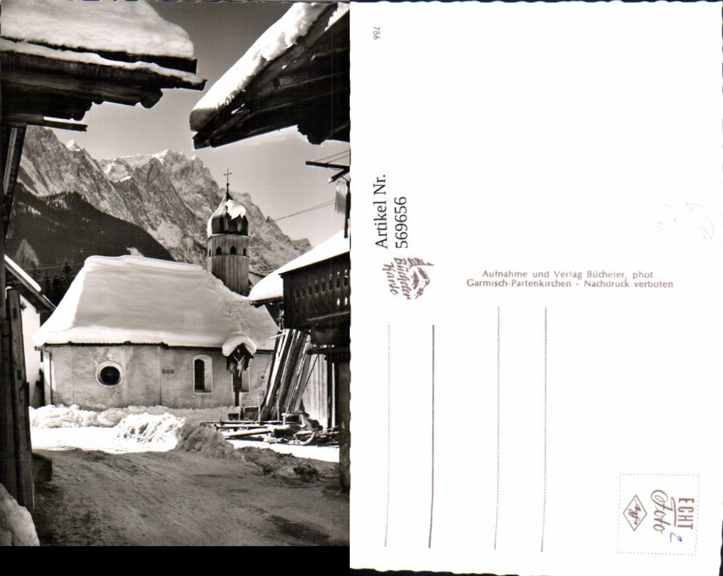 569656,Grainau Untergrainau m. Zugspitze Winteransicht Kirche