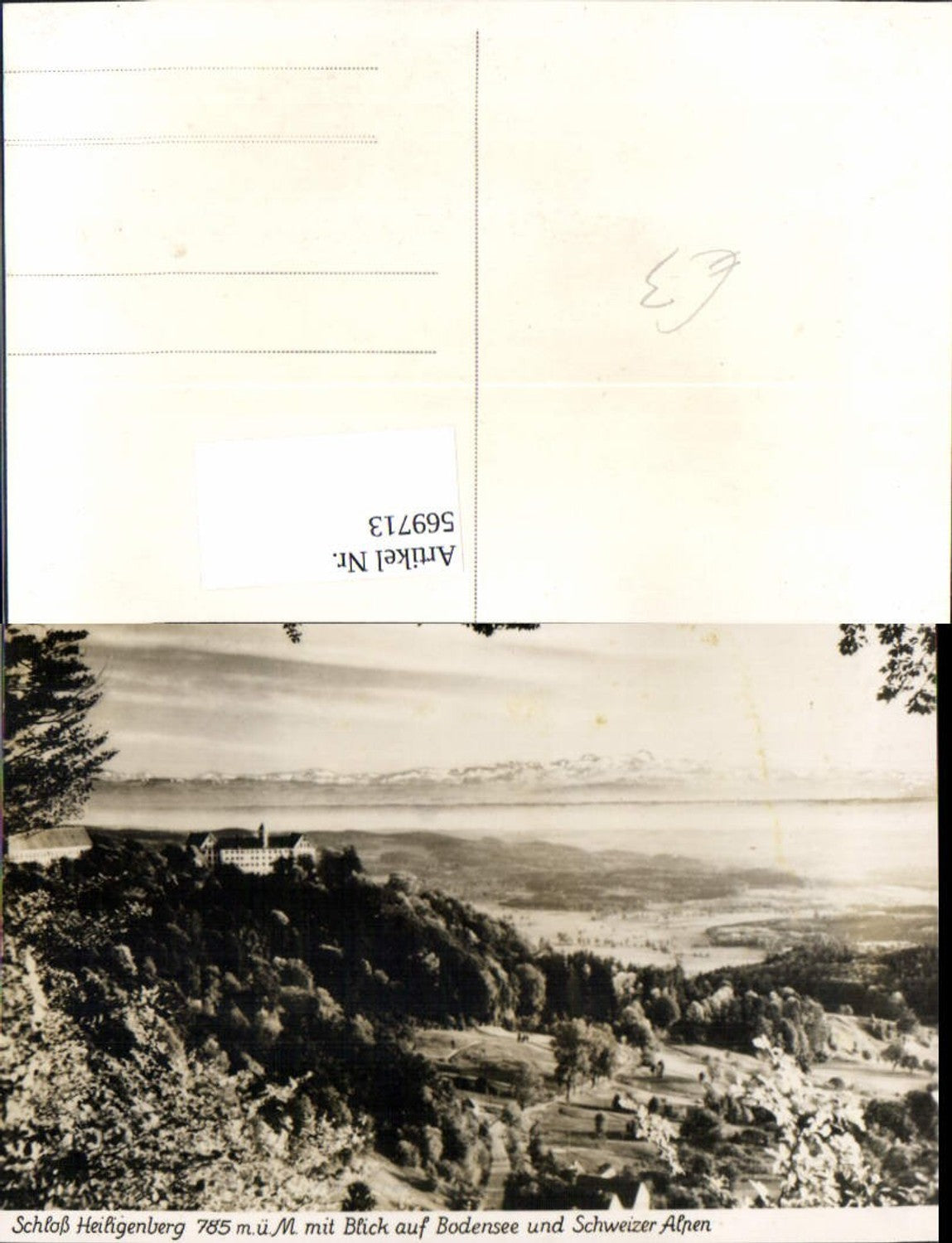 569713,Foto Ak Heiligenberg Schloss Heiligenberg m. Blick a. Bodensee u. Schweizer Alpen