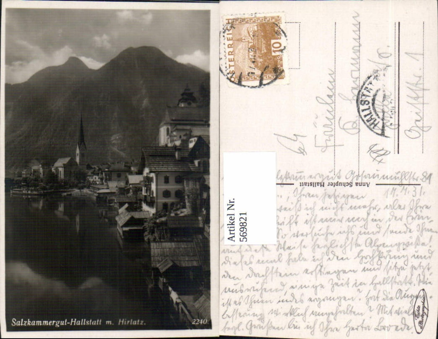 569821,Foto Ak Hallstatt m. Hirlatz Salzkammergut