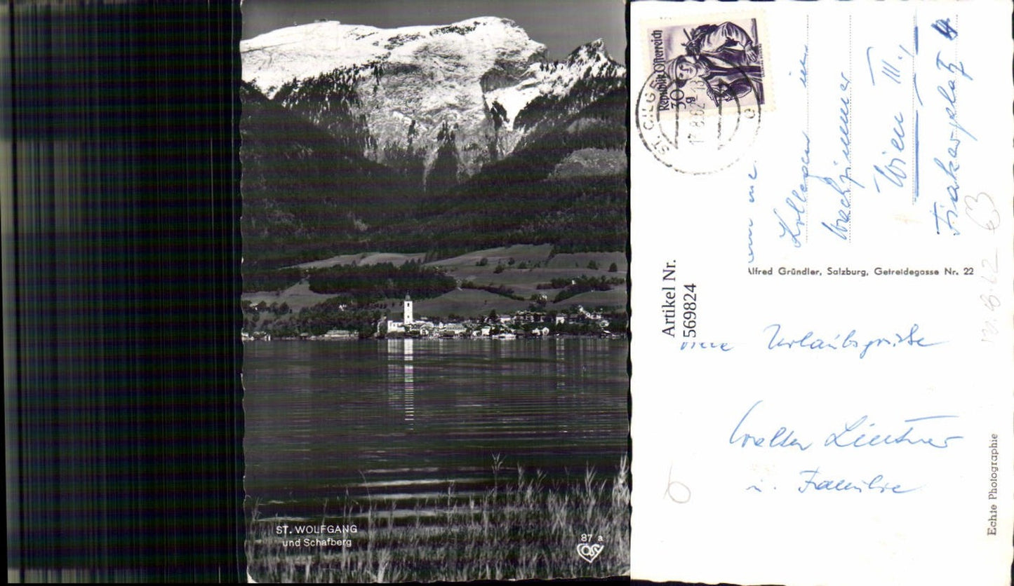 569824,Foto Ak St Wolfgang a. Wolfgangsee m. Schafberg