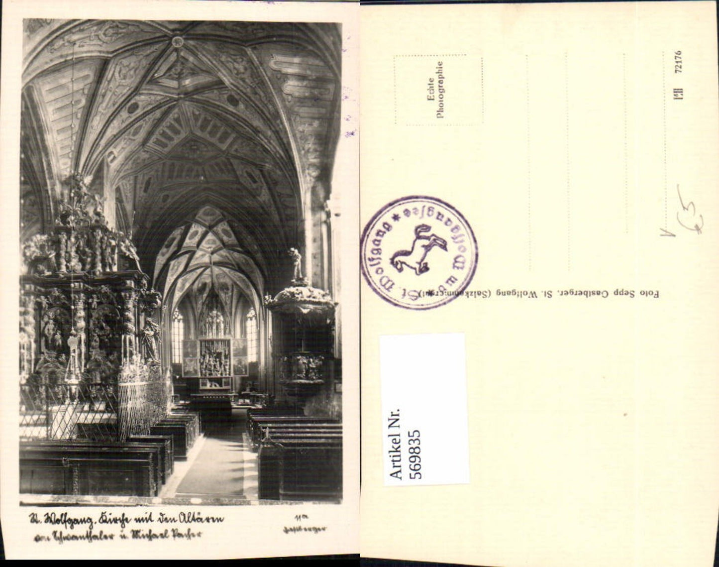 569835,Foto Ak St Wolfgang a. Wolfgangsee Kirche m. Altar pub Gastberger 11a
