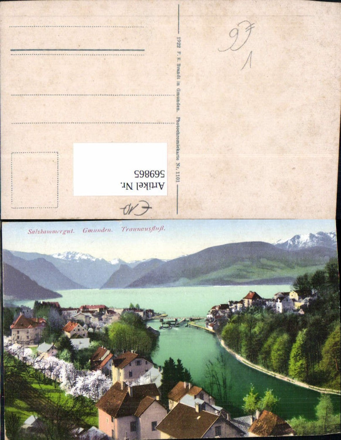 569865,Gmunden Traunausfluß Salzkammergut pub F. E. Brandt 1101