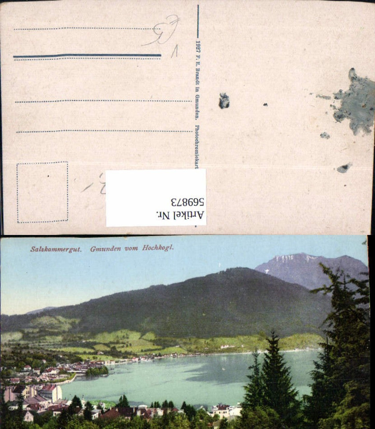 569873,Gmunden v. Hochkogl Salzkammergut pub F. E. Brandt 134