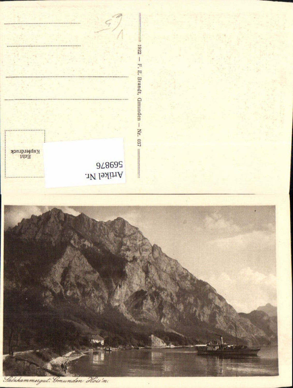 569876,Gmunden Hoisn Salzkammergut Schiff Dampfer pub F. E. Brandt 037