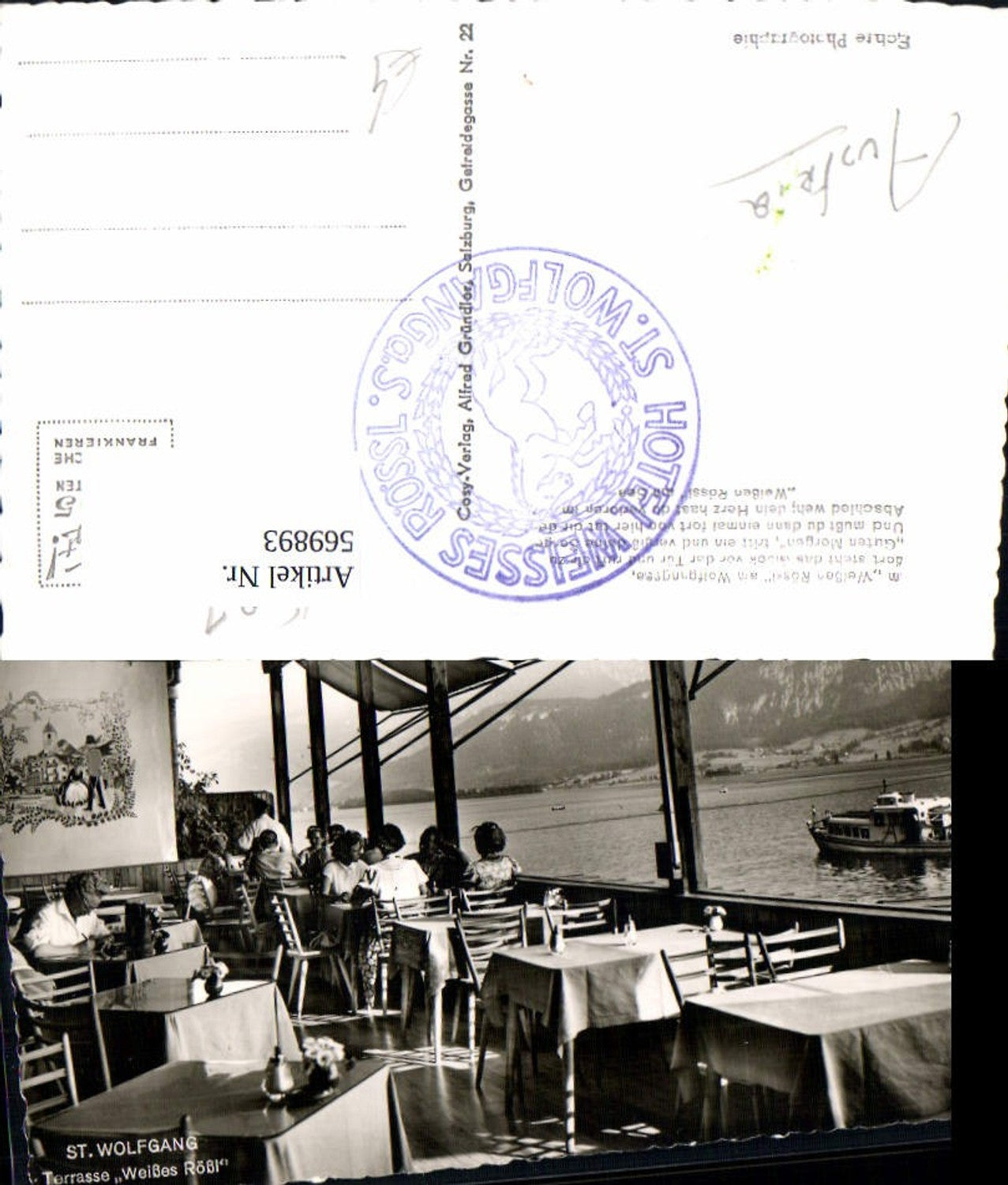 569893,Foto Ak St Wolfgang a. Wolfgangsee Terrasse Weißes Rößl Schiff Dampfer