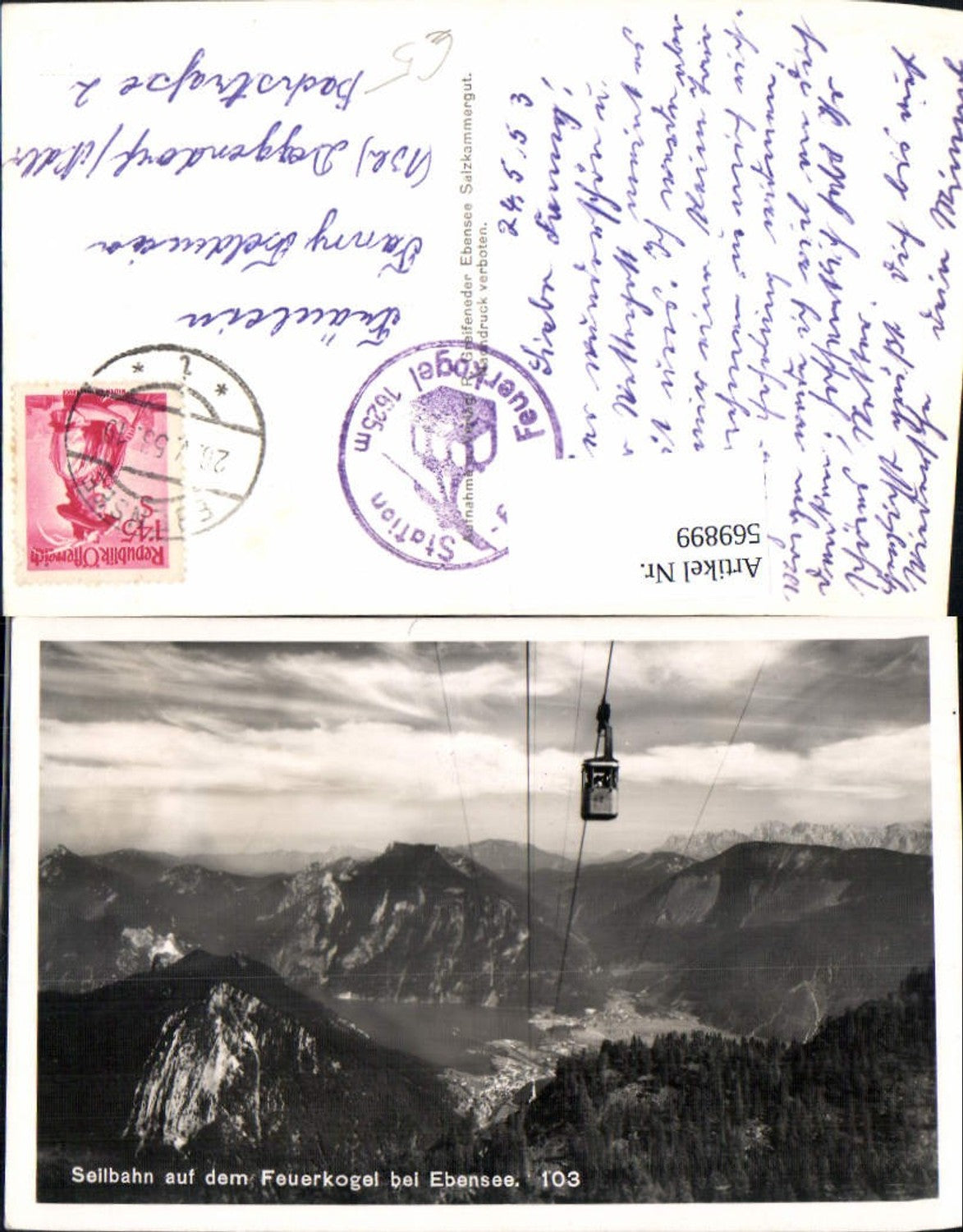 569899,Foto Ak Seilbahn auf d. Feuerkogel Ebensee Gondel