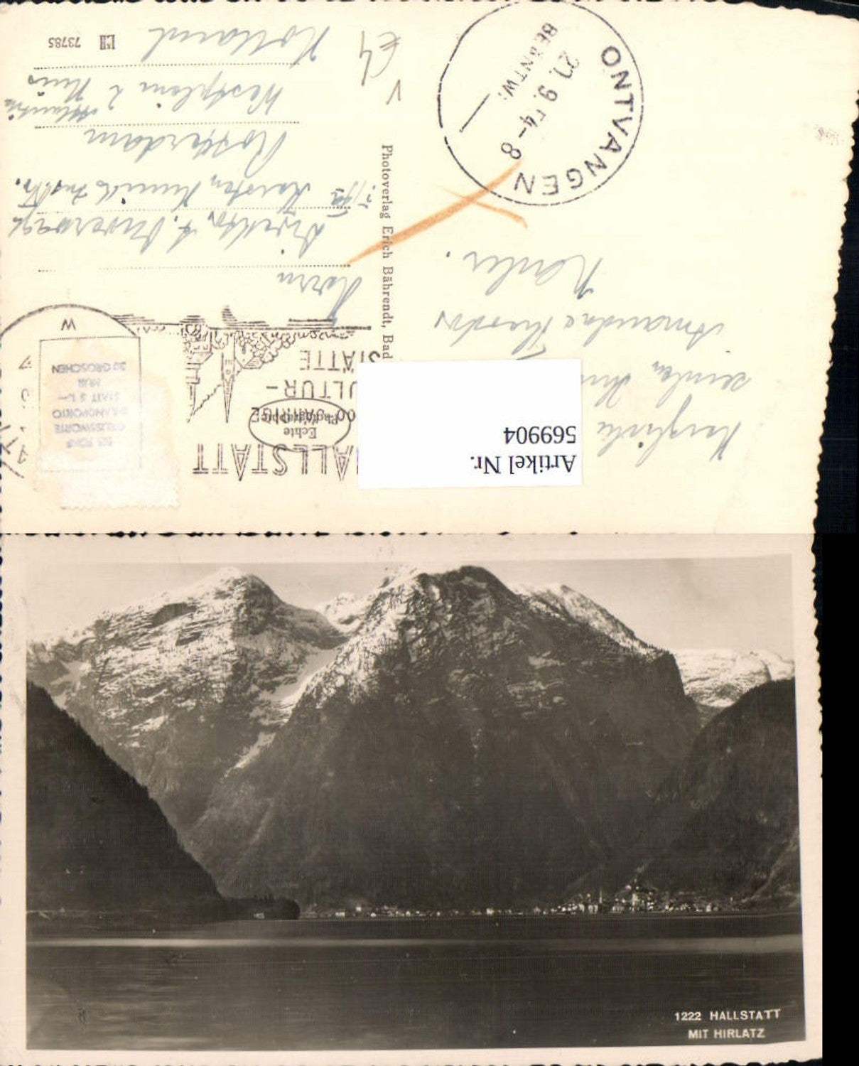 569904,Foto Ak Hallstatt m. Hirlatz pub Erich Bährendt 1222