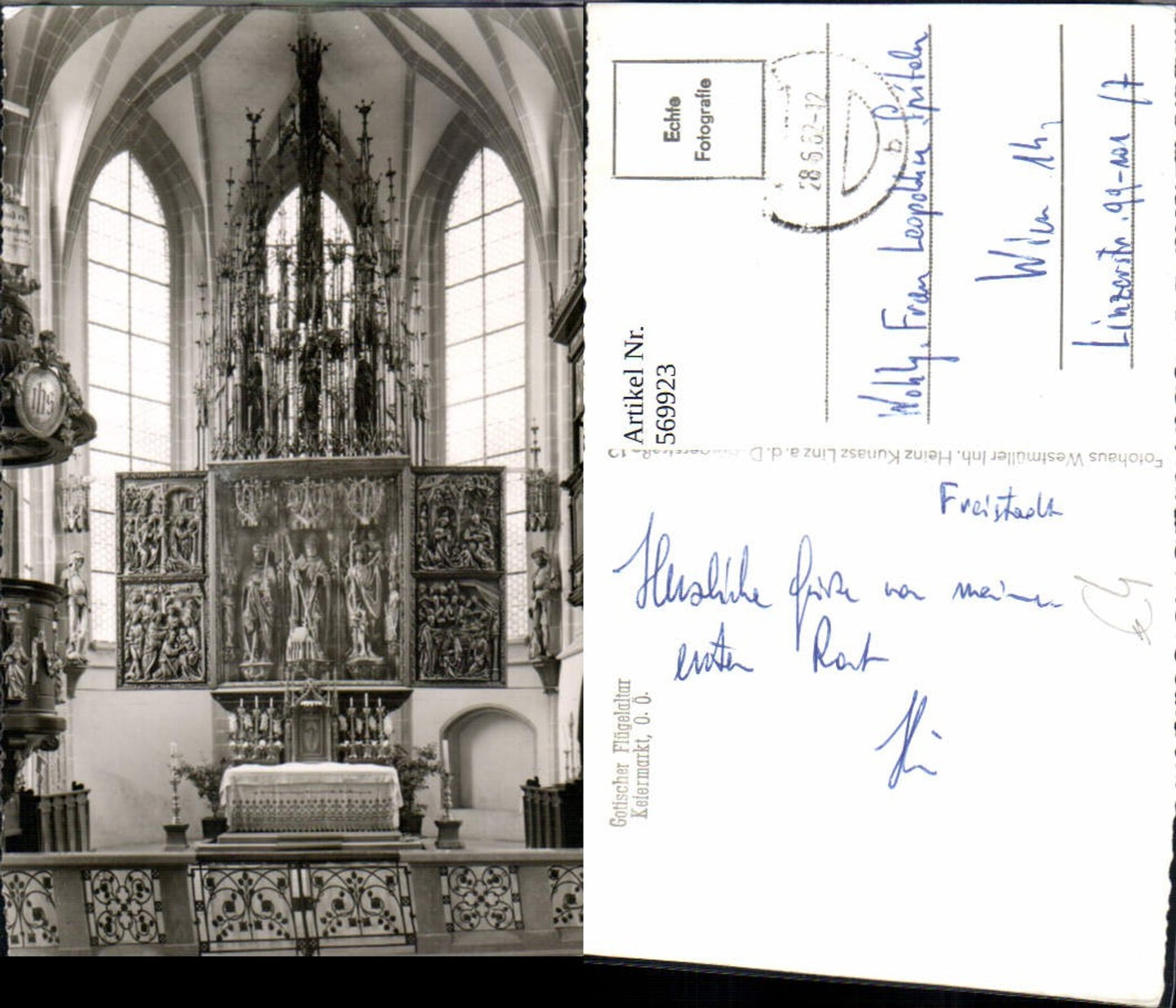 569923,Foto Ak Kefermarkt Gotischer Flügelaltar Kirche Innenansicht