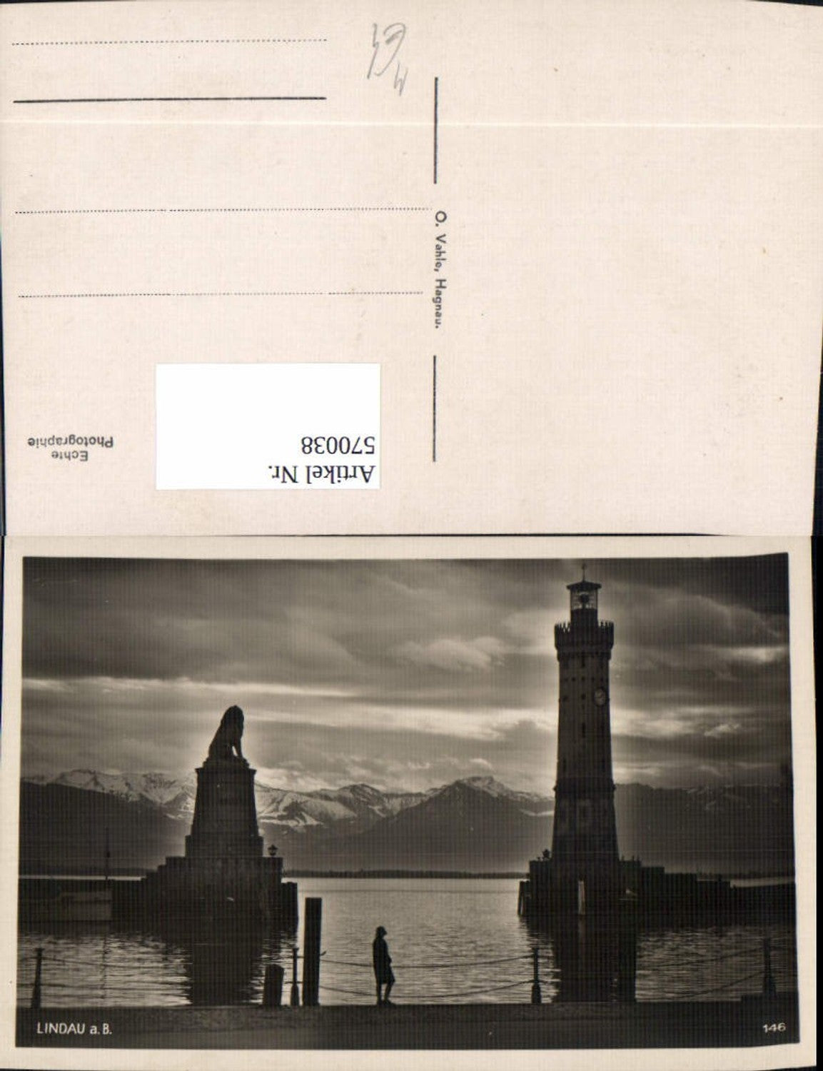 570038,Foto Ak Lindau a. Bodensee Löwendenkmal Leuchtturm
