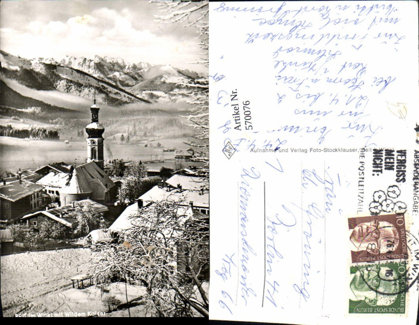570076,Foto Ak Reit im Winkl m. Wildem Kaiser Winteransicht m. Kirche