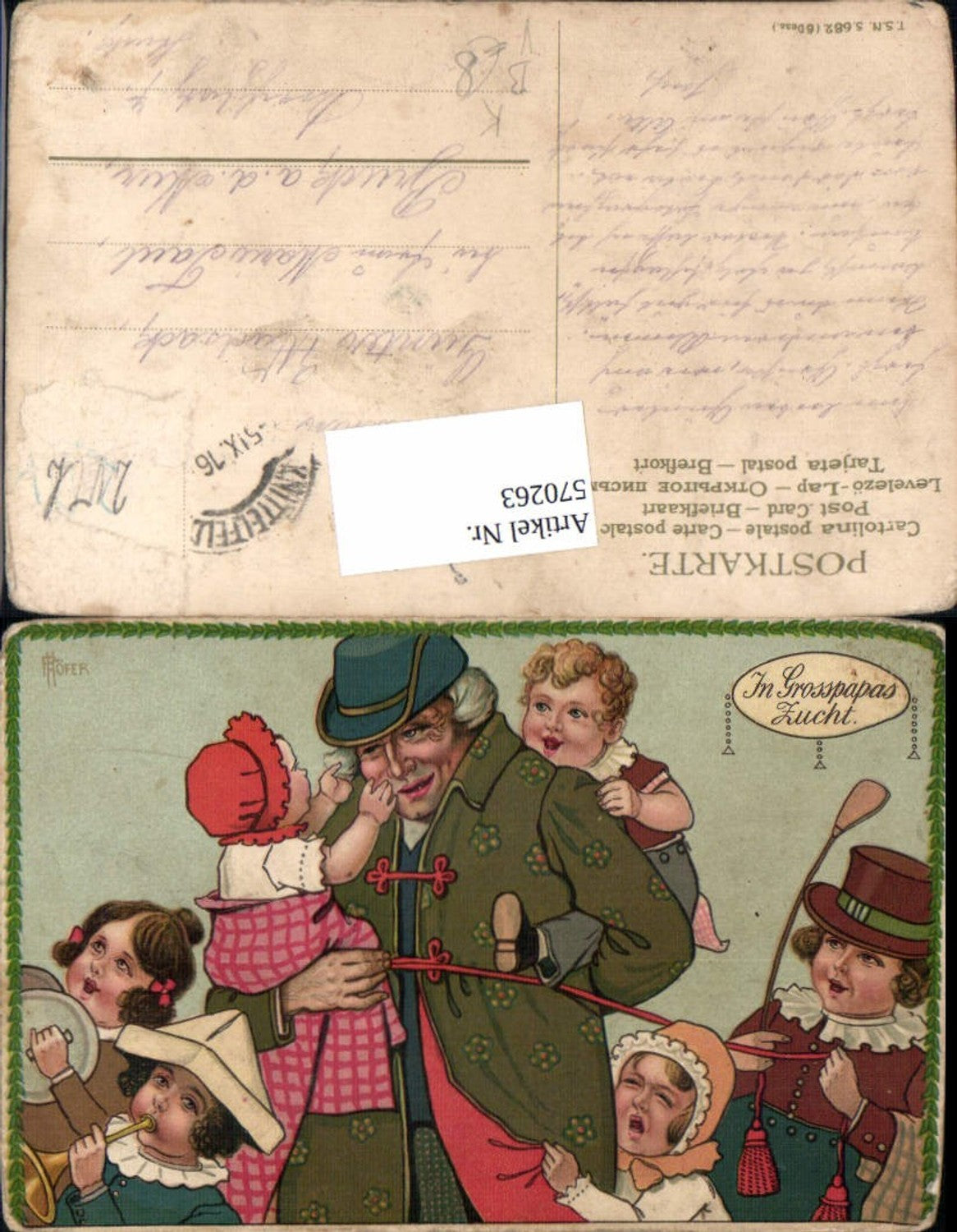 570263,Künstler AK P. Höfer Grossvater Kinder Grosspapas Zucht Humor Scherz
