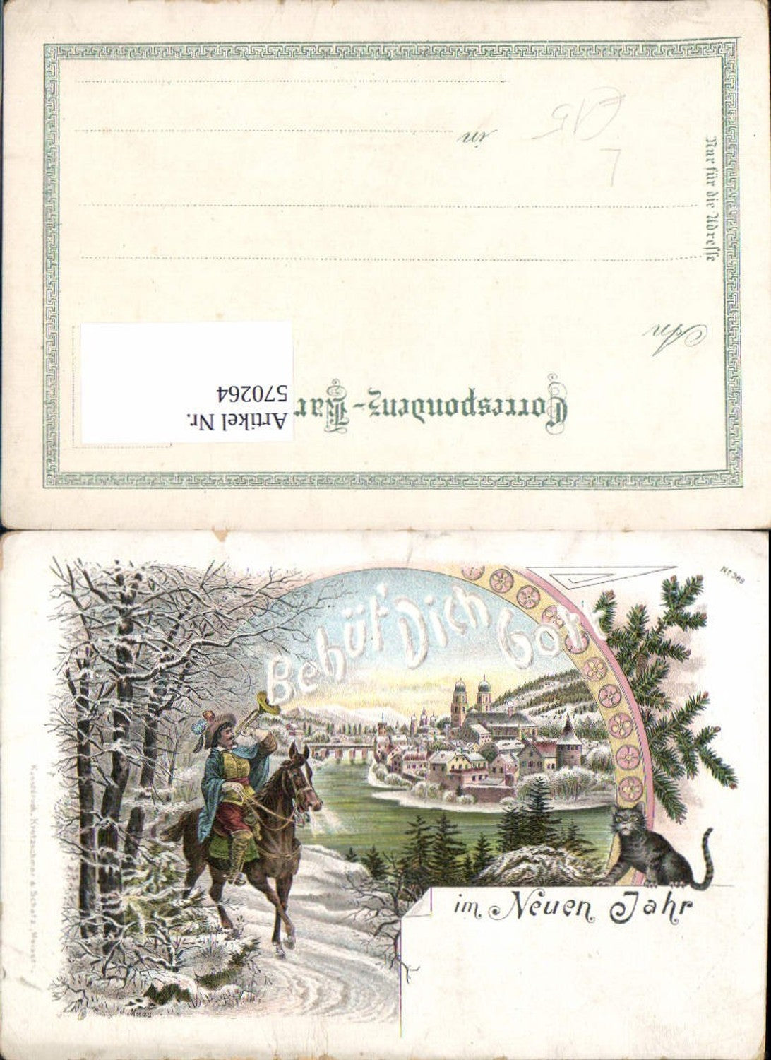 570264,tolle Lithographie Behüt dich Gott Trompeter von Säckingen Neujahr
