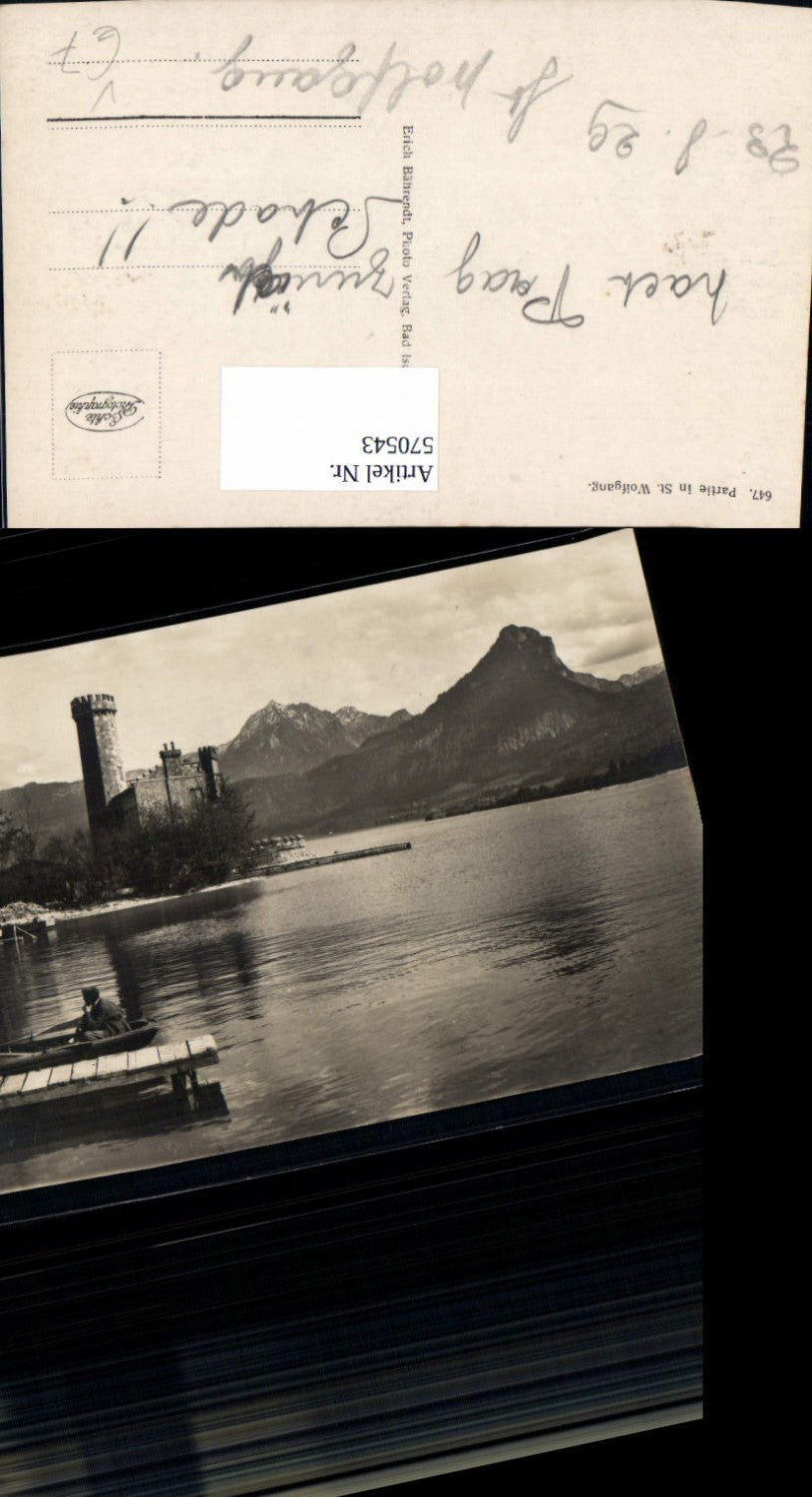 570543,Foto Ak St Wolfgang im Salzkammergut Ansicht m. Boot Ruderboot Anleger pub Erich Bährendt