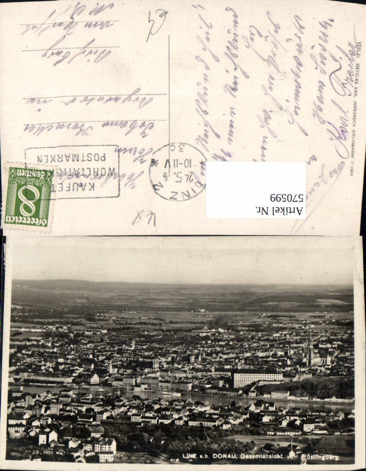570599,Linz a. d. Donau Gesamtansicht v. Pöstlingberg