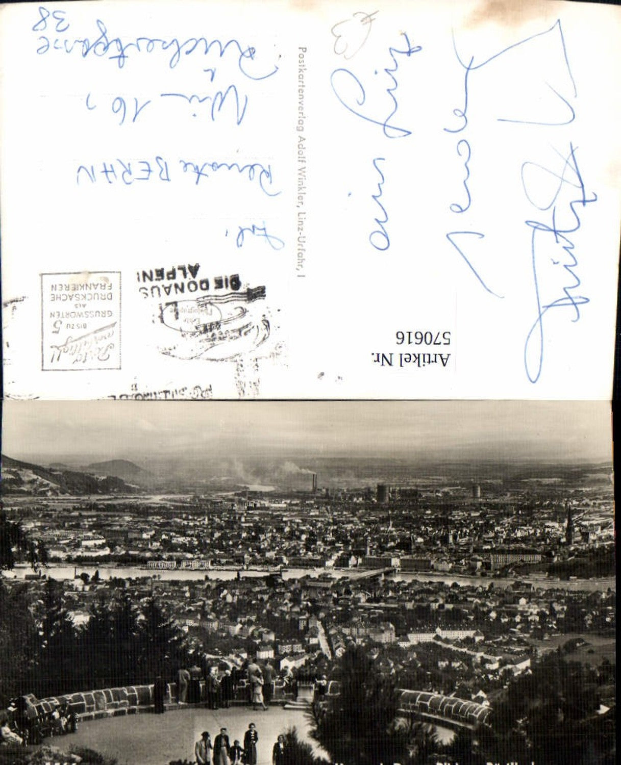 570616,Foto Ak Linz a. d. Donau Blick v. Pöstlingberg m. Aussichtsterrasse