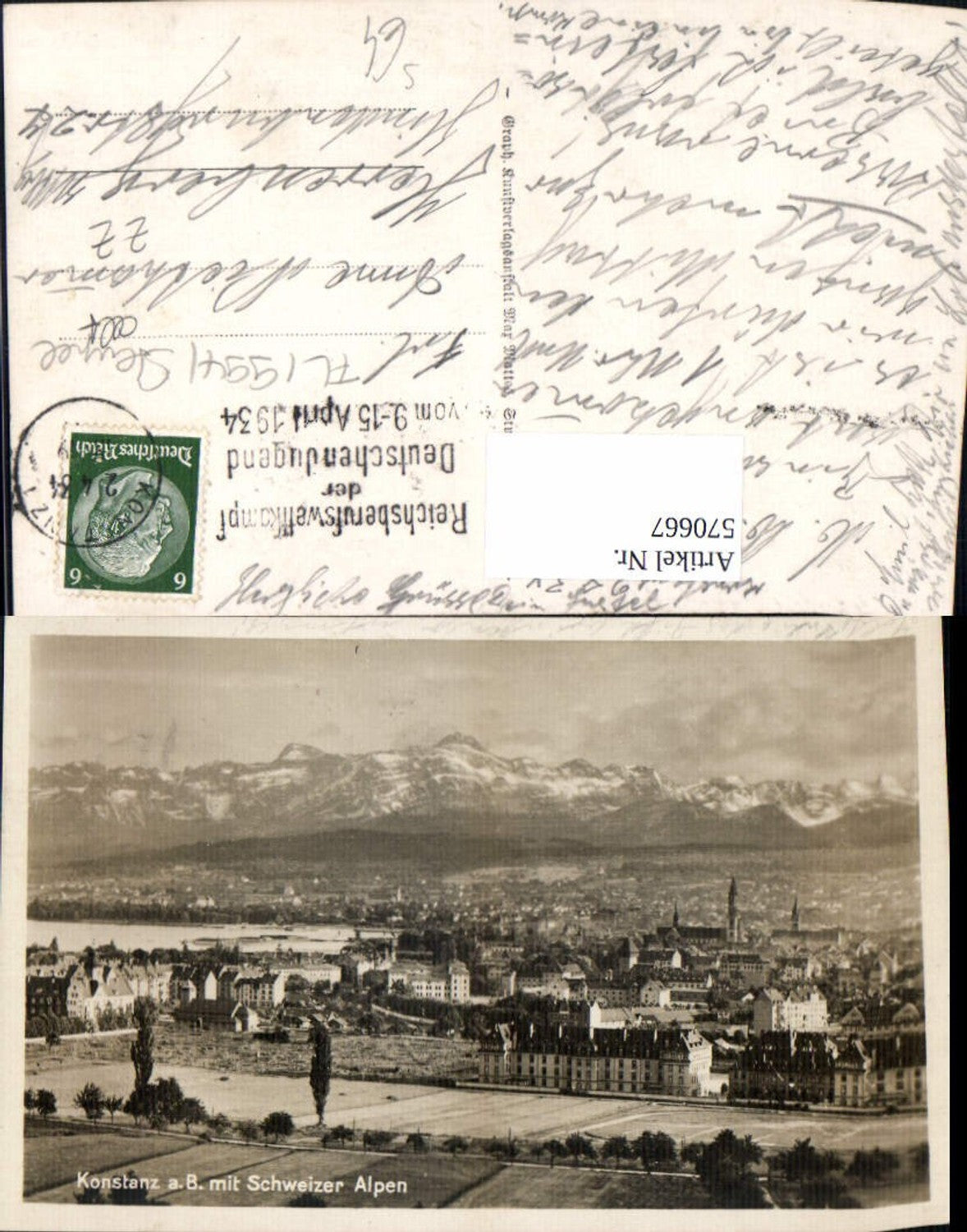 570667,Konstanz a. Bodensee m. Schweizer Alpen Stempel Reichsberufswettkampf d. Deutschjugend 1934